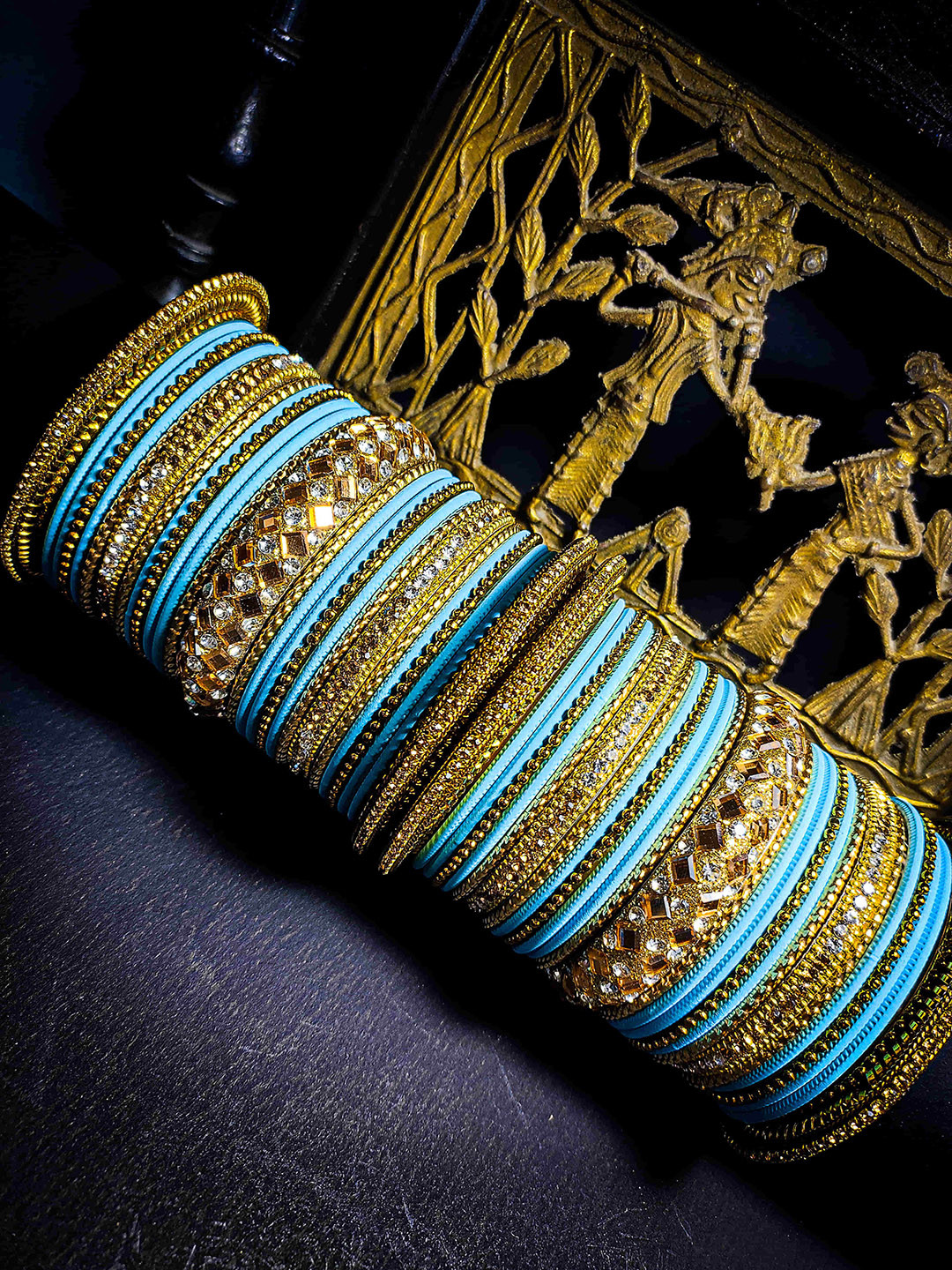 RIJOLI Set Of 54 Gold-Plated Crsytal Gemstone Studded kada Bangles