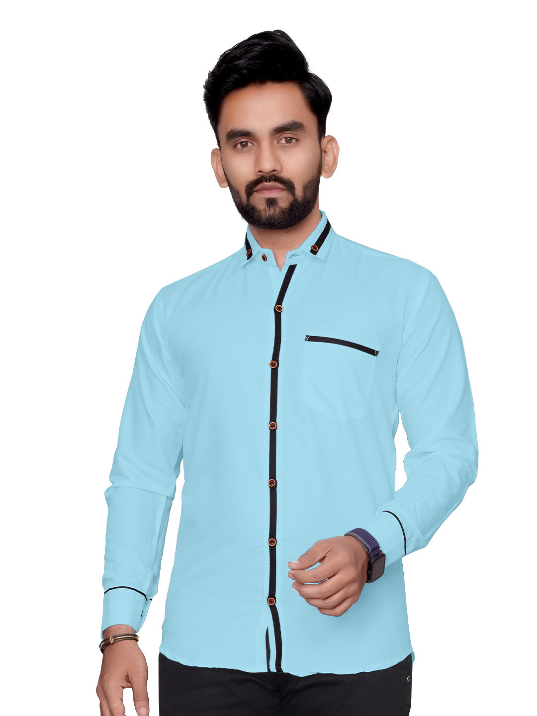 MAN'S SUITUP Button-Down Collar Long Sleeves Cotton Shirt
