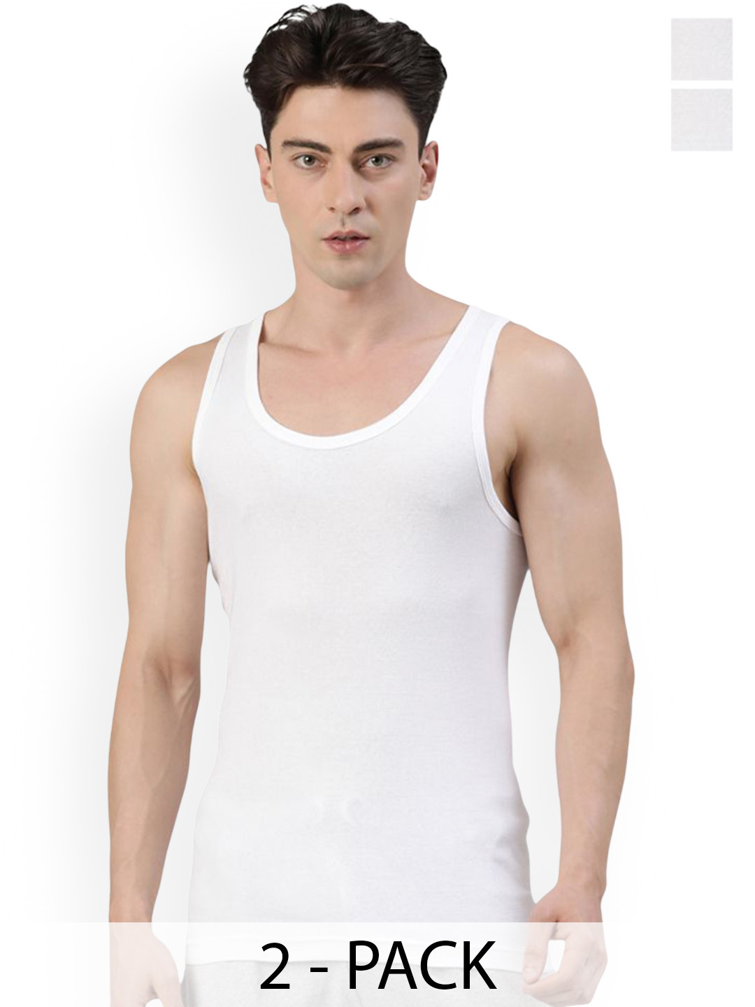 FASO Pack Of 2 Round Neck Undershirt Vests K105-White-S