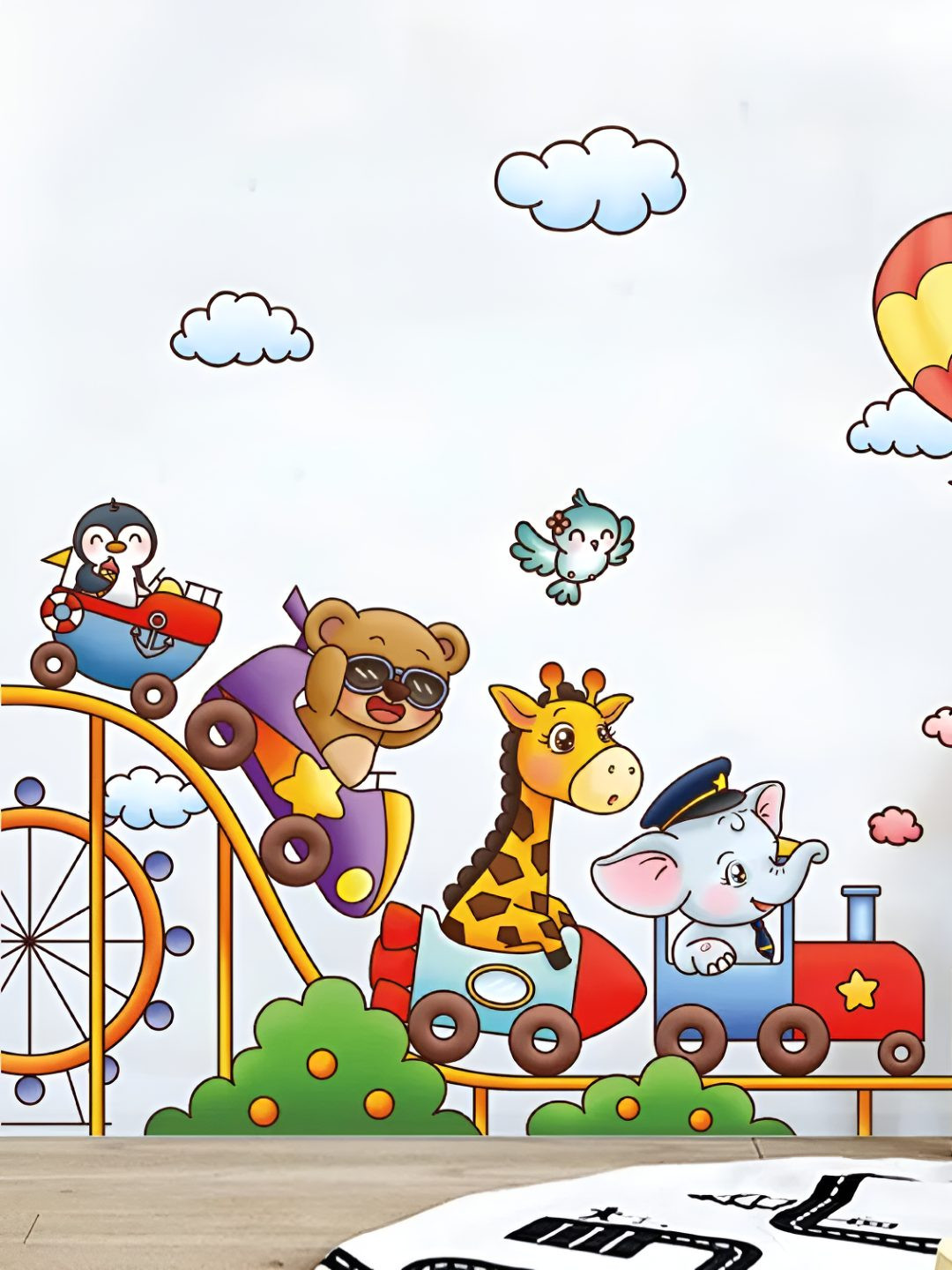 INDIAN ROYALS Green & Red Cartoon Animal Train Self Adhesive Wall Sticker