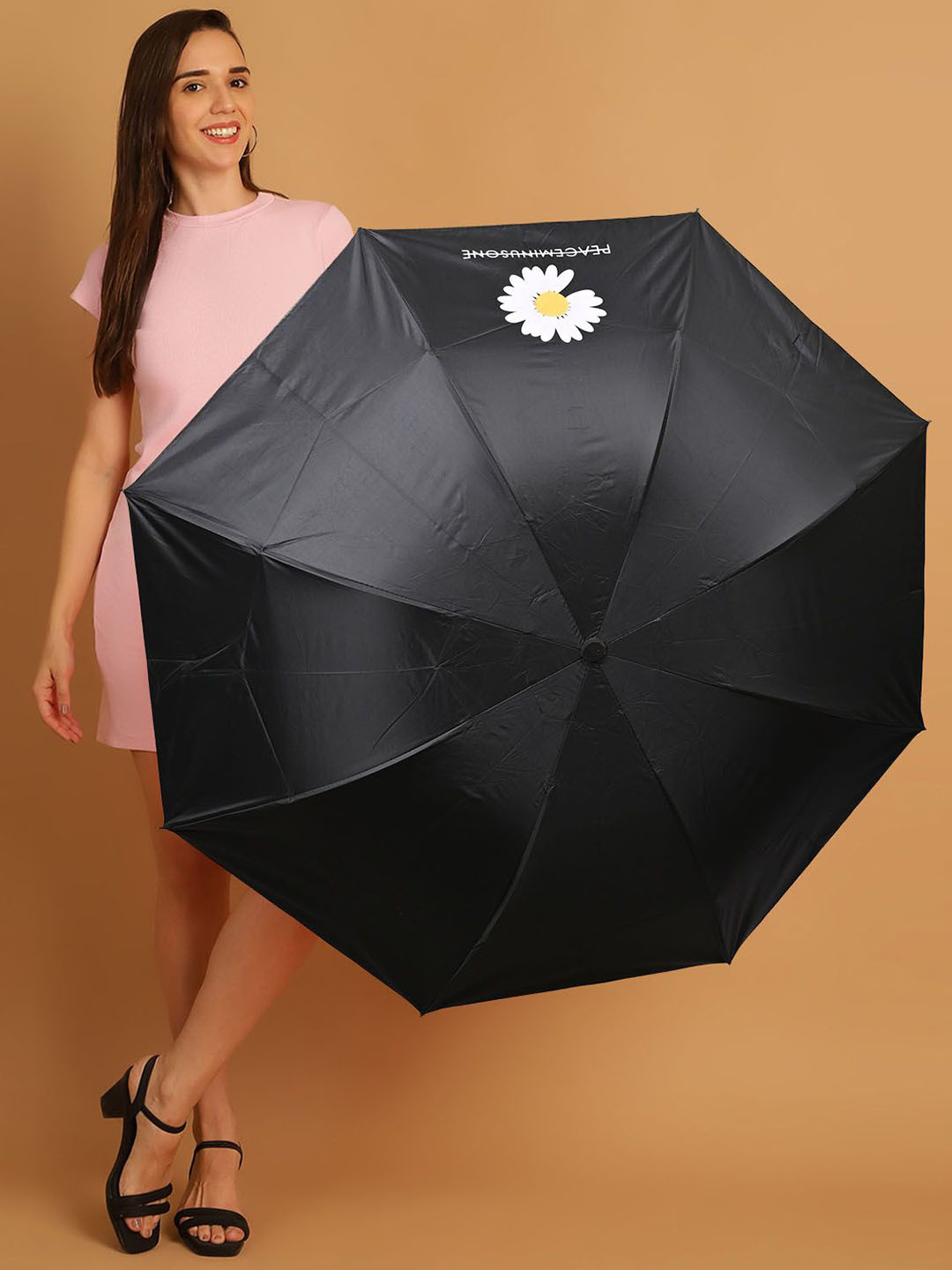 Aura Black And White Printed Manual 3 Fold Full Cover UV Rays Protective Umbrellas