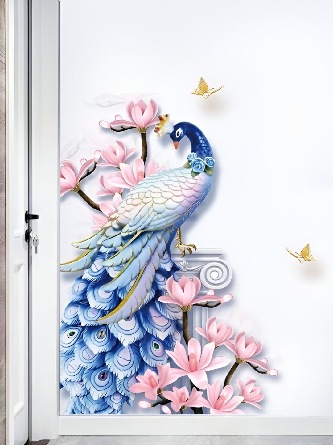 INDIAN ROYALS Blue & Pink Animal Printed Self-Adhesive & Durable Wall Sticker