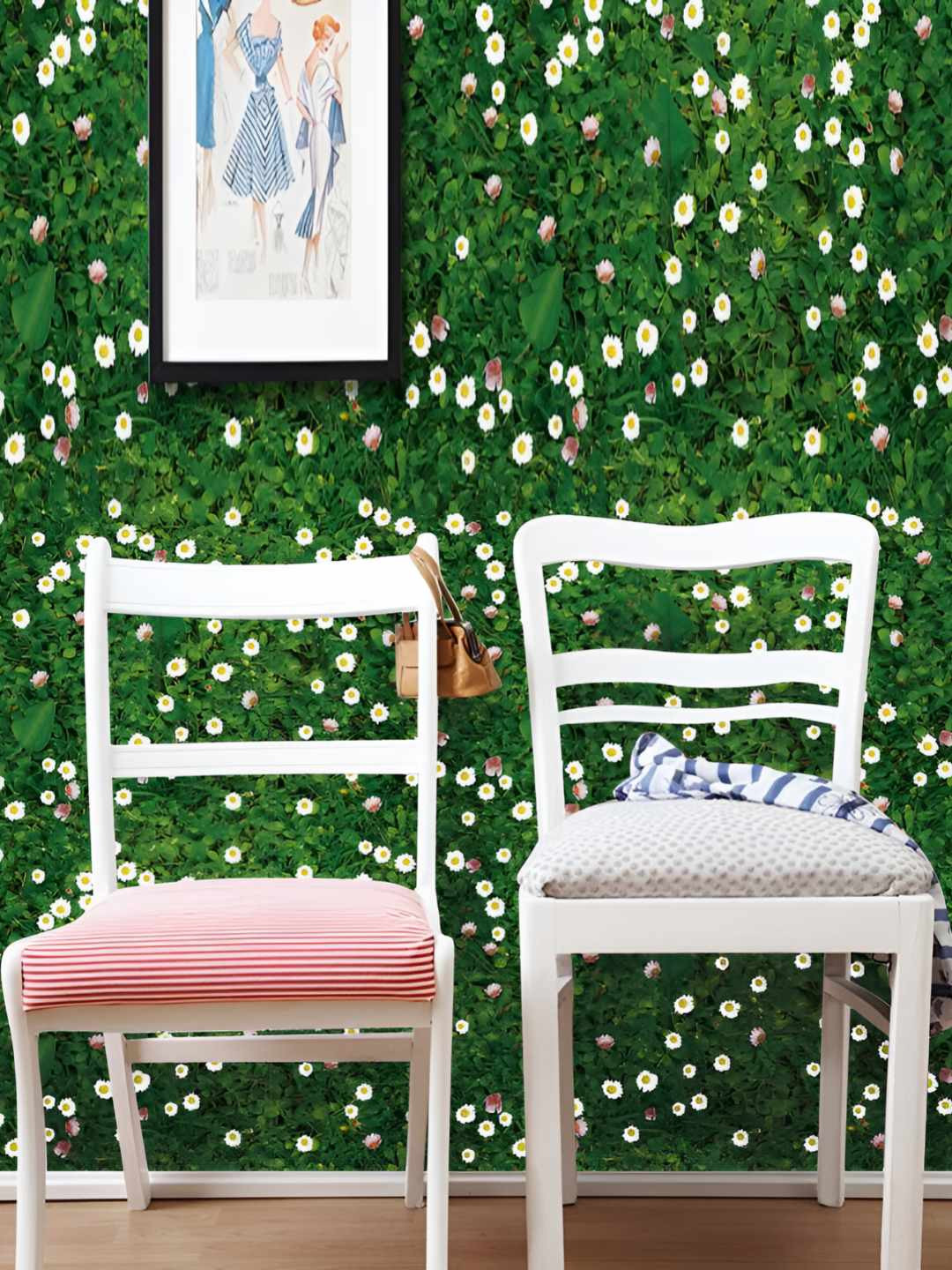 INDIAN ROYALS Green & White Green Grass Printed Self-Adhesive WallStickers