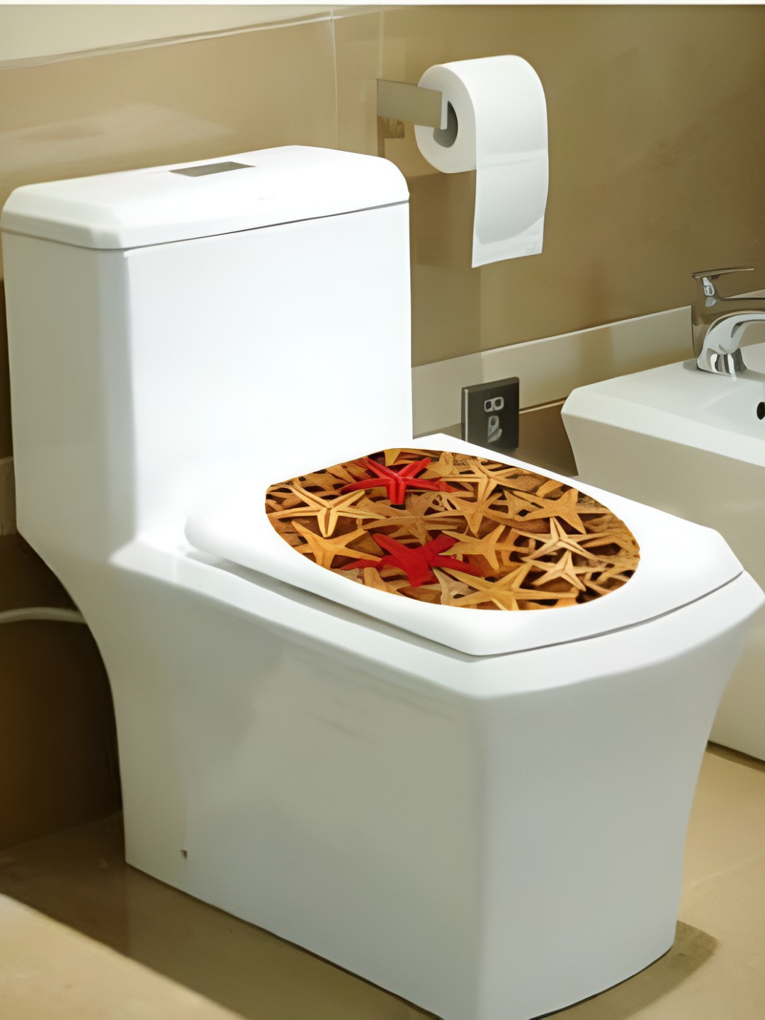 INDIAN ROYALS Brown & Yellow Underwater World Starfish Self Adhesive Toilet Sticker