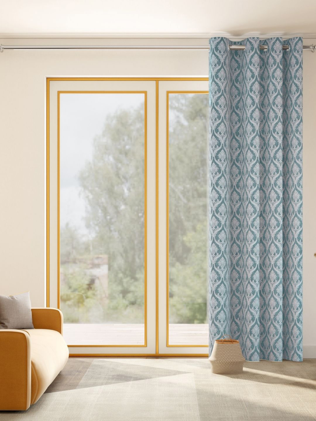 haus & kinder Ornate Symphony Blue & White Embroidered Room Darkening Door Curtain