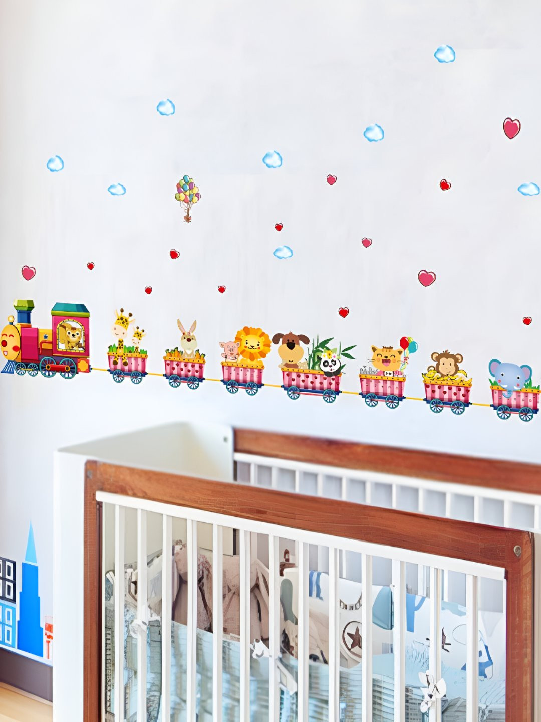 INDIAN ROYALS Pink & Yellow Cartoon Train Printed Self-Adhesive & Durable Wall Sticker