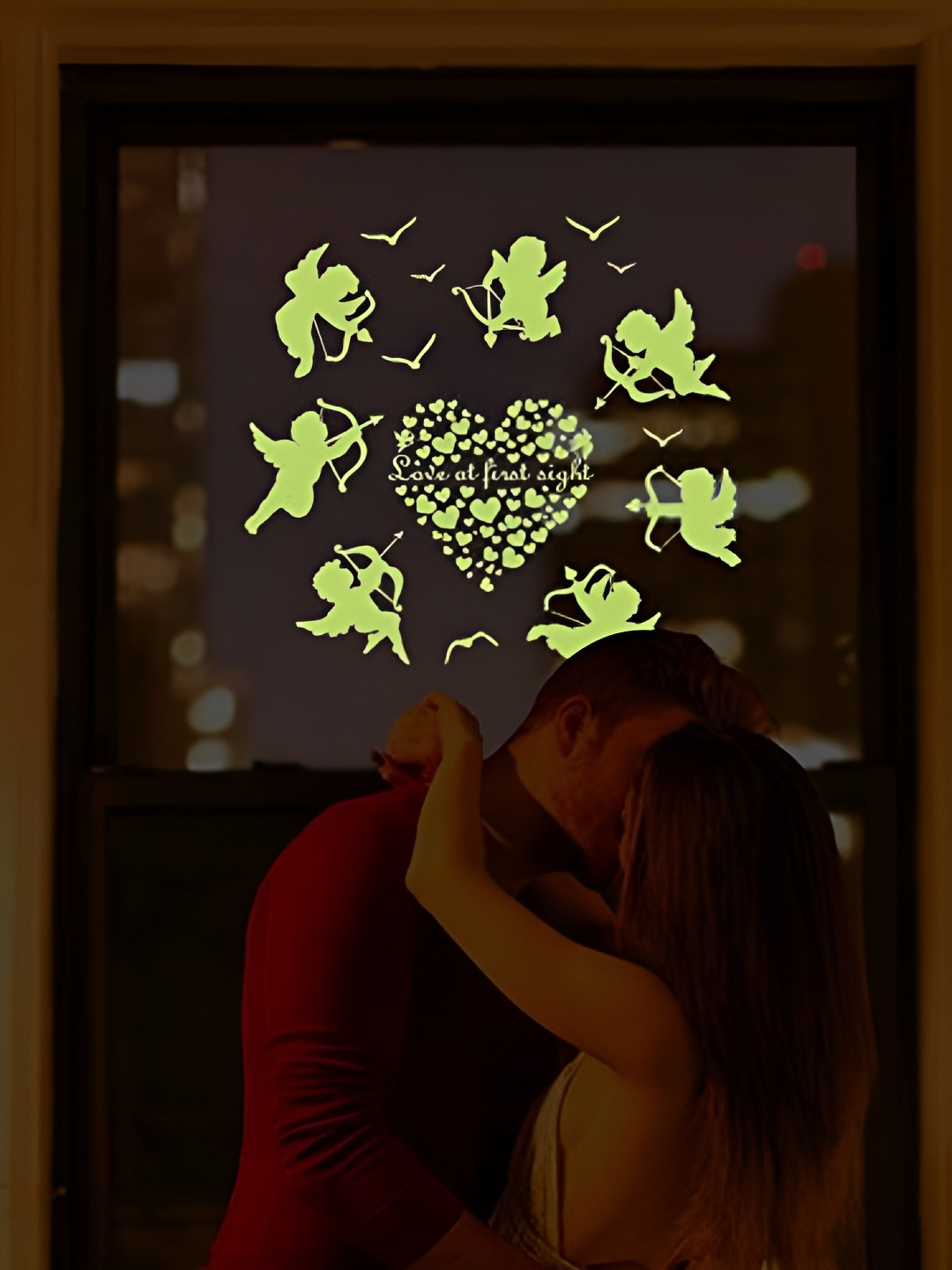 INDIAN ROYALS Green Waterproof Radium Love Angles Glow In Dark Wall Sticker