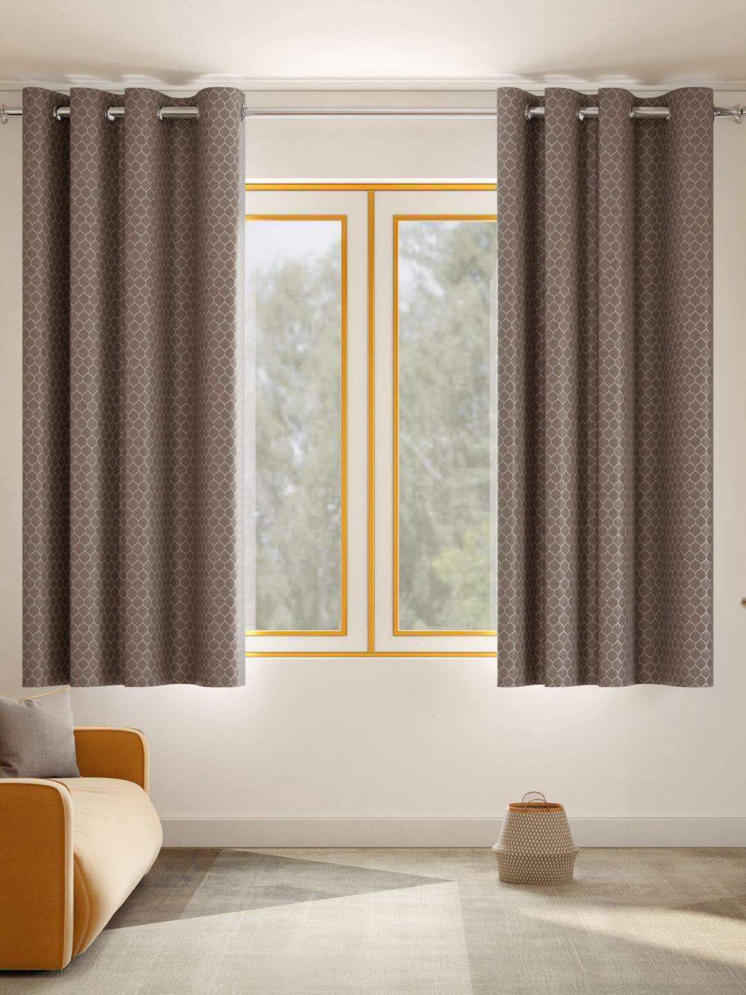haus & kinder Mosaic Mirage Brown & White 2 Pieces Printed Room Darkening Window Curtains