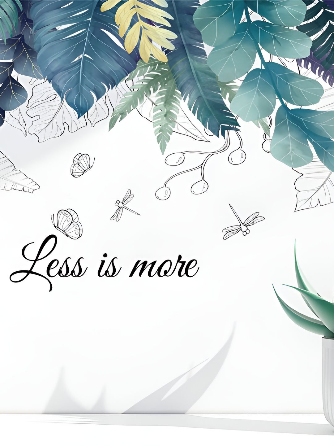 INDIAN ROYALS White & Green Leaves Butterflies Peel & Stick Wall Sticker