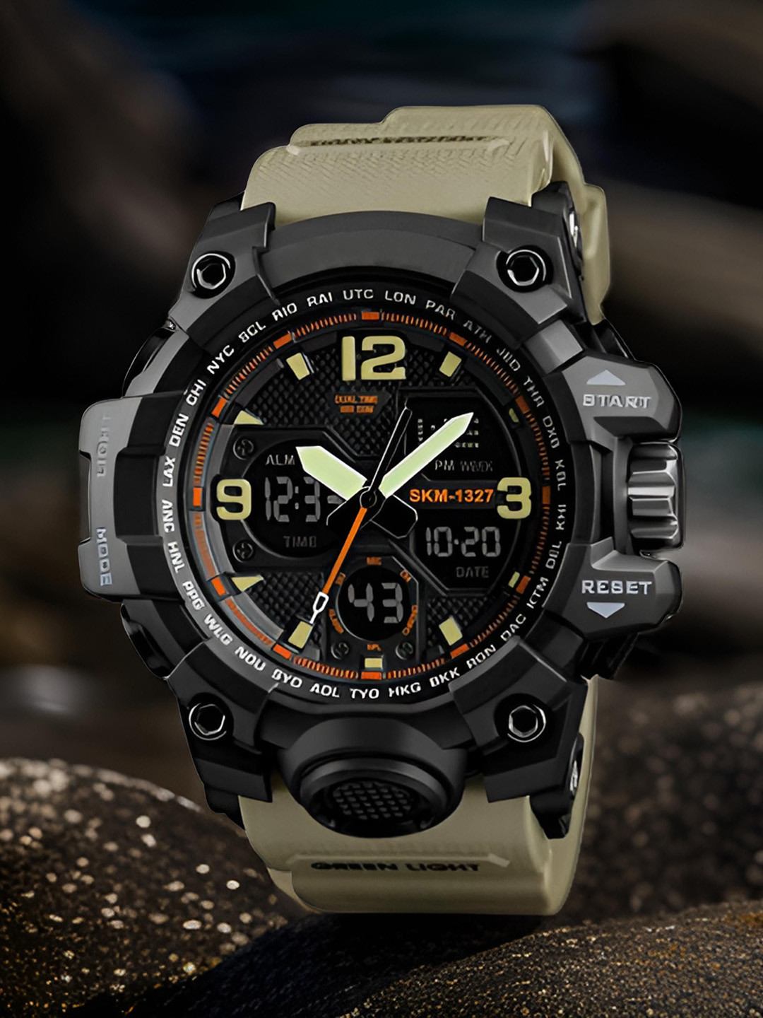 Otage Men Skeleton Dial & Wrap Around Digital Chronograph Watch Otg-1327-Yellow2