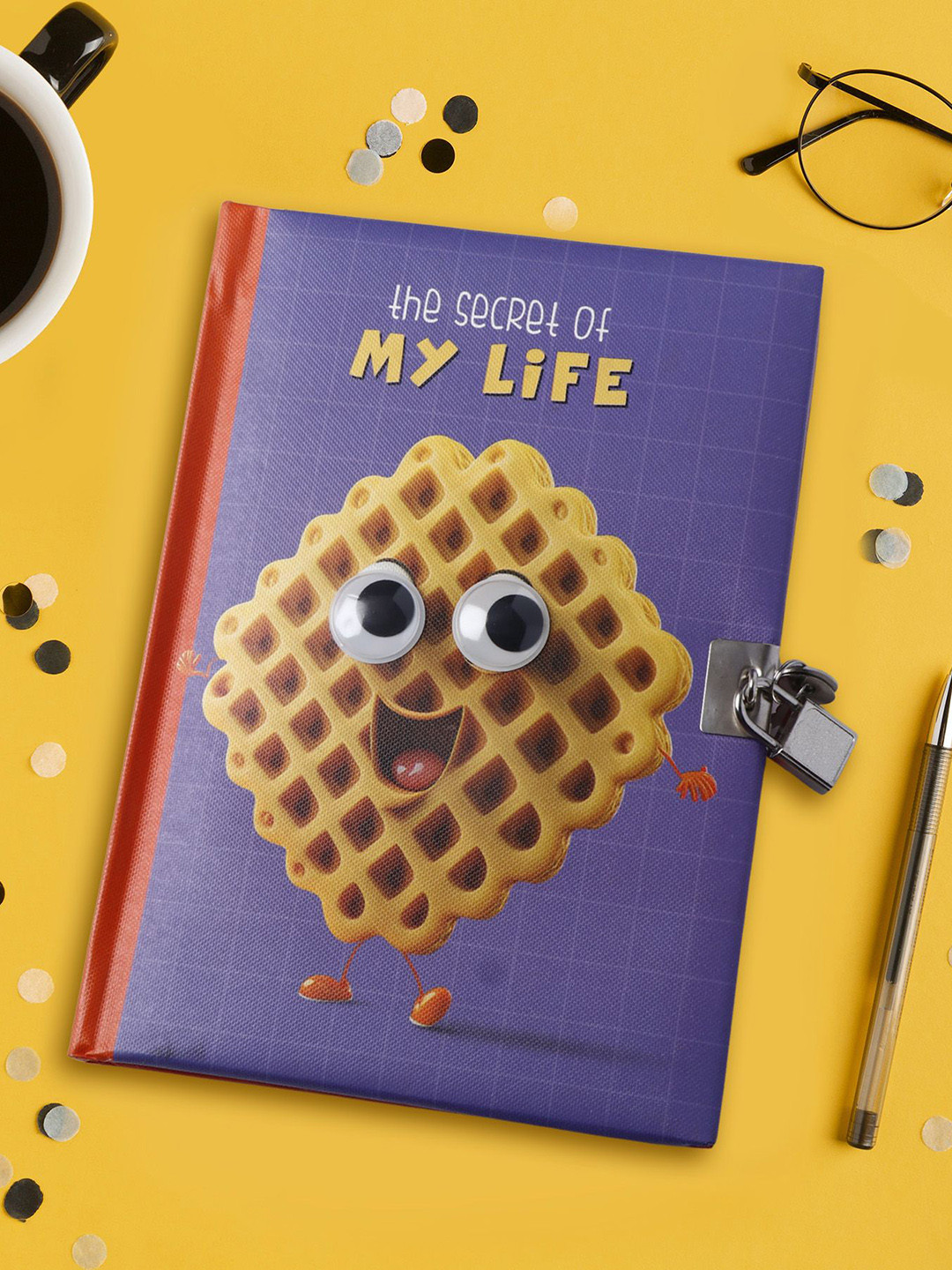 Archies Waffle Theme Googli Eyes Printed Lock Notebook