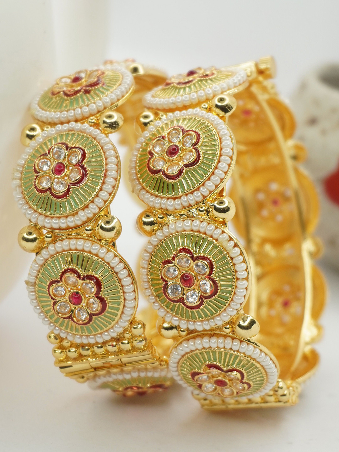 Panini jewels Set Of 2 Gold-Plated Stone-Studded & Beaded Bangles