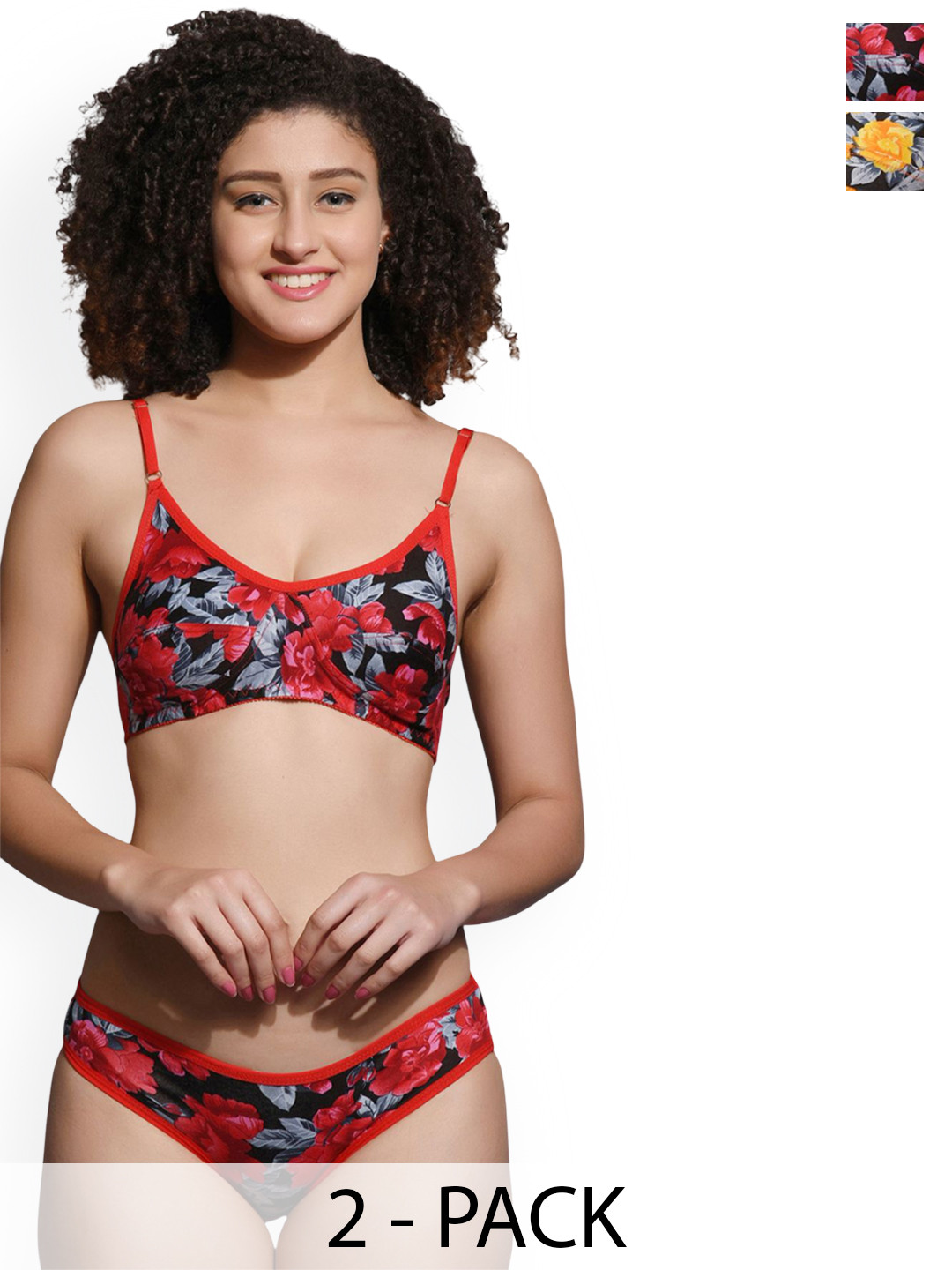 Love Maker Pack Of 2 Floral Printed Non-Wired Non Padded Lingerie Set LVM-333-RED-ORG-30B