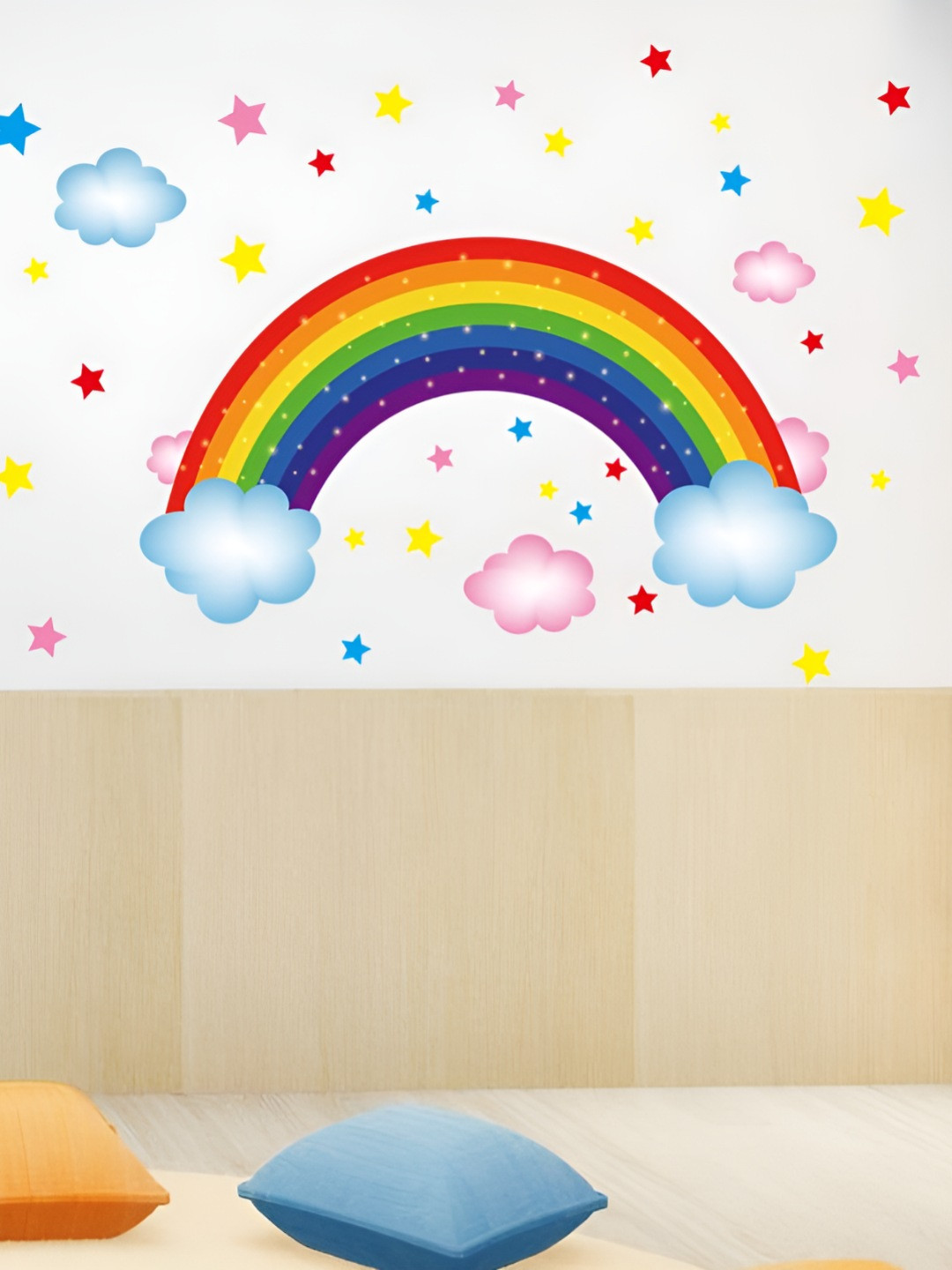 INDIAN ROYALS White & Blue Rainbow Printed Waterproof Wallpaper