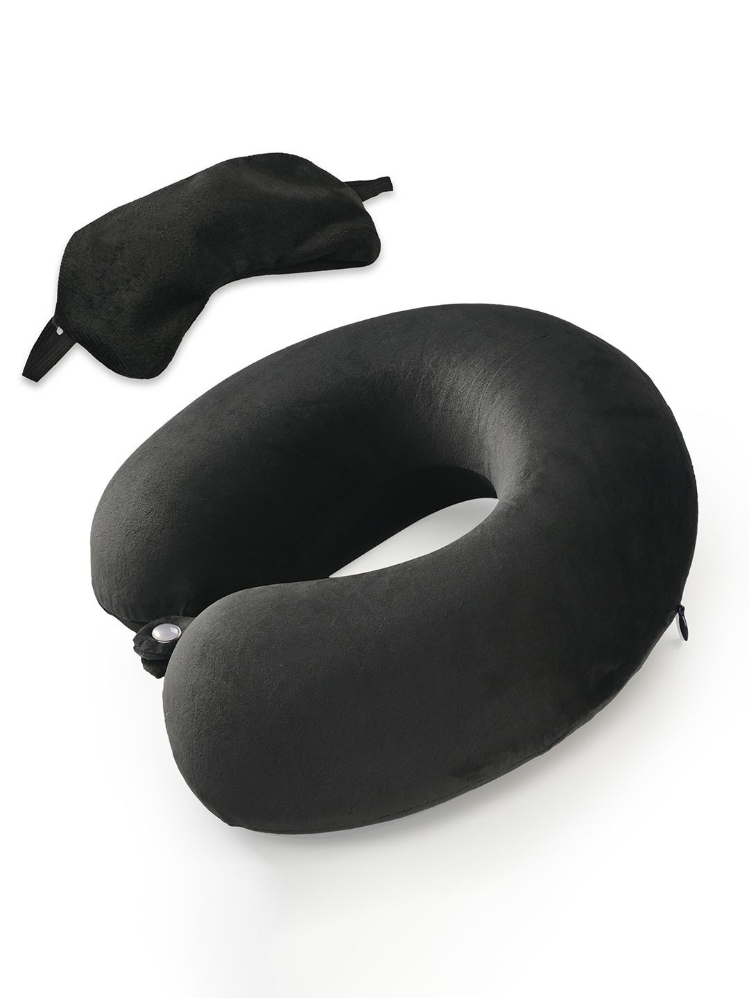 Kuber Industries Black Solid Polyester Set of 2 Firm Memory Foam Travel Pillow with Eye Mask-31 x 11 x 31 cm