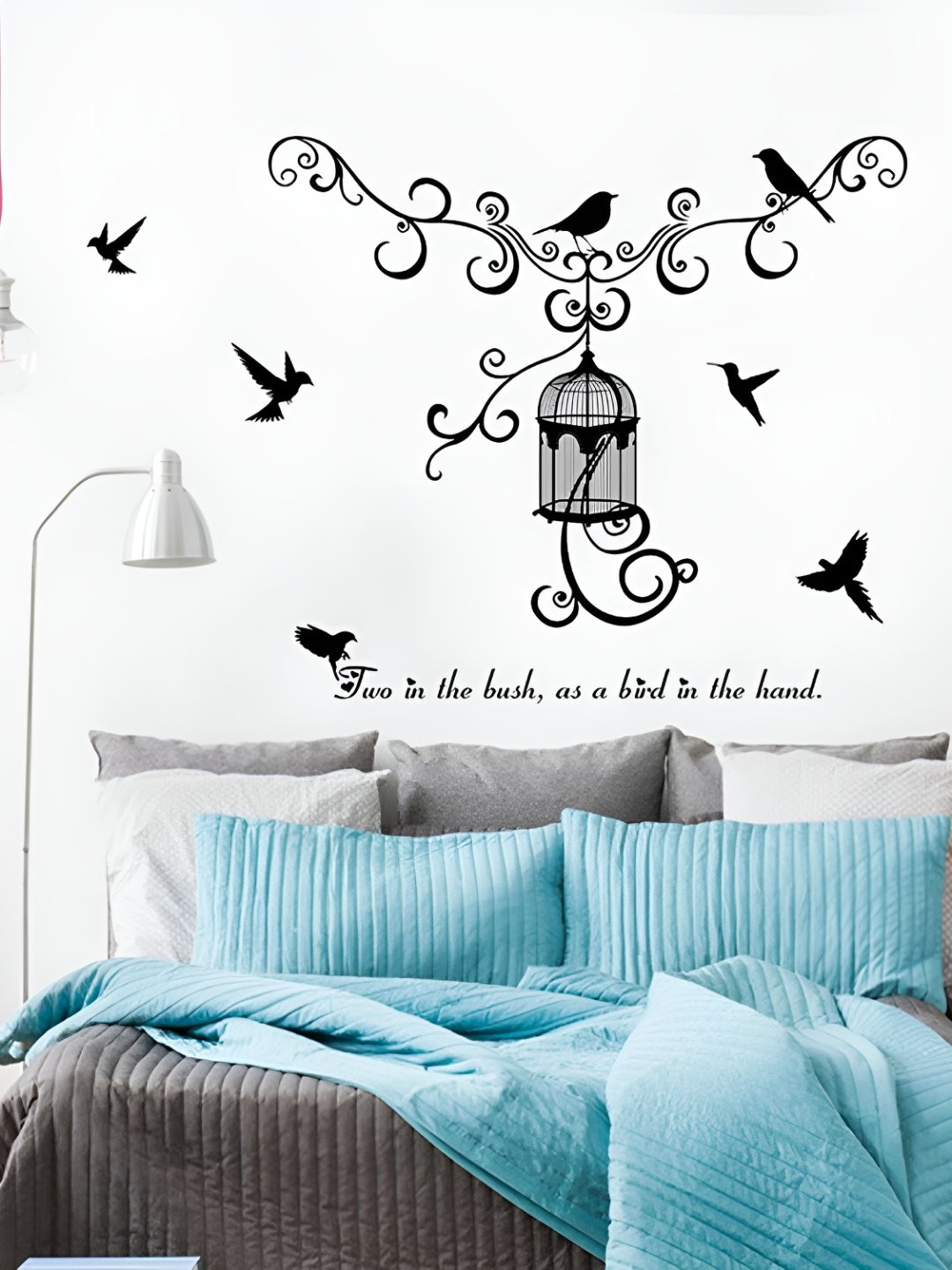 INDIAN ROYALS Black & Red Bird Cage Printed Self-Adhesive & Durable Wall Sticker