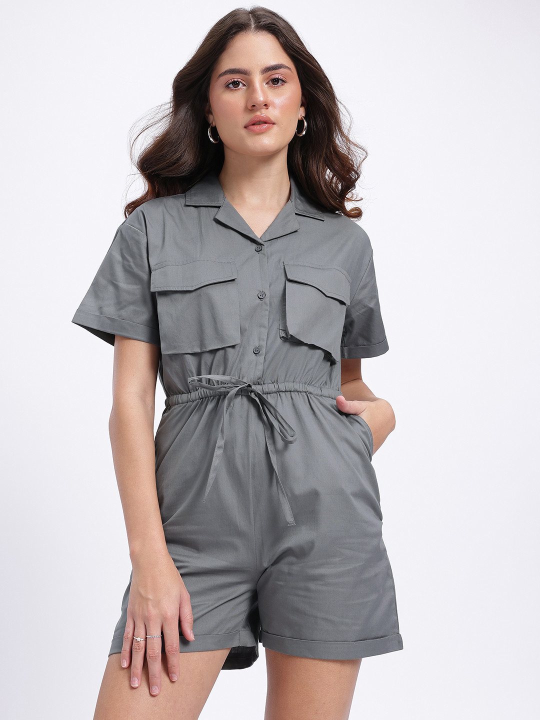 glitchez Relaxed Drip Flap-Pocketed Playsuit