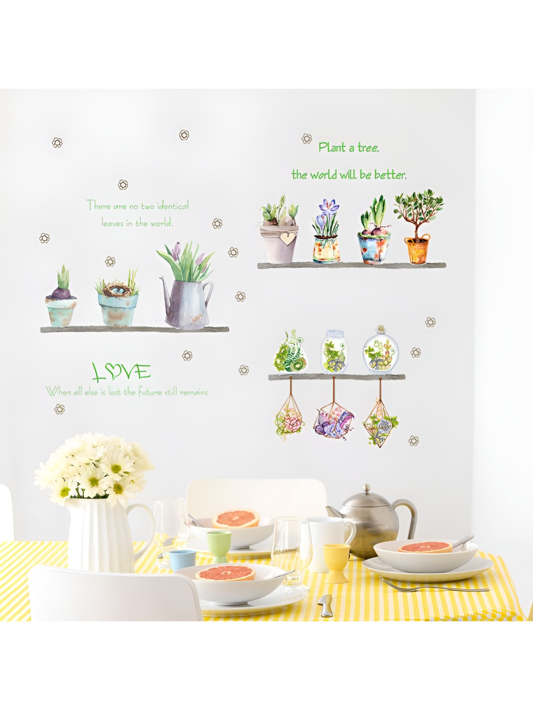 INDIAN ROYALS Blue & Yellow Potted Plant Printed Self-Adhesive & Durable Wall Sticker