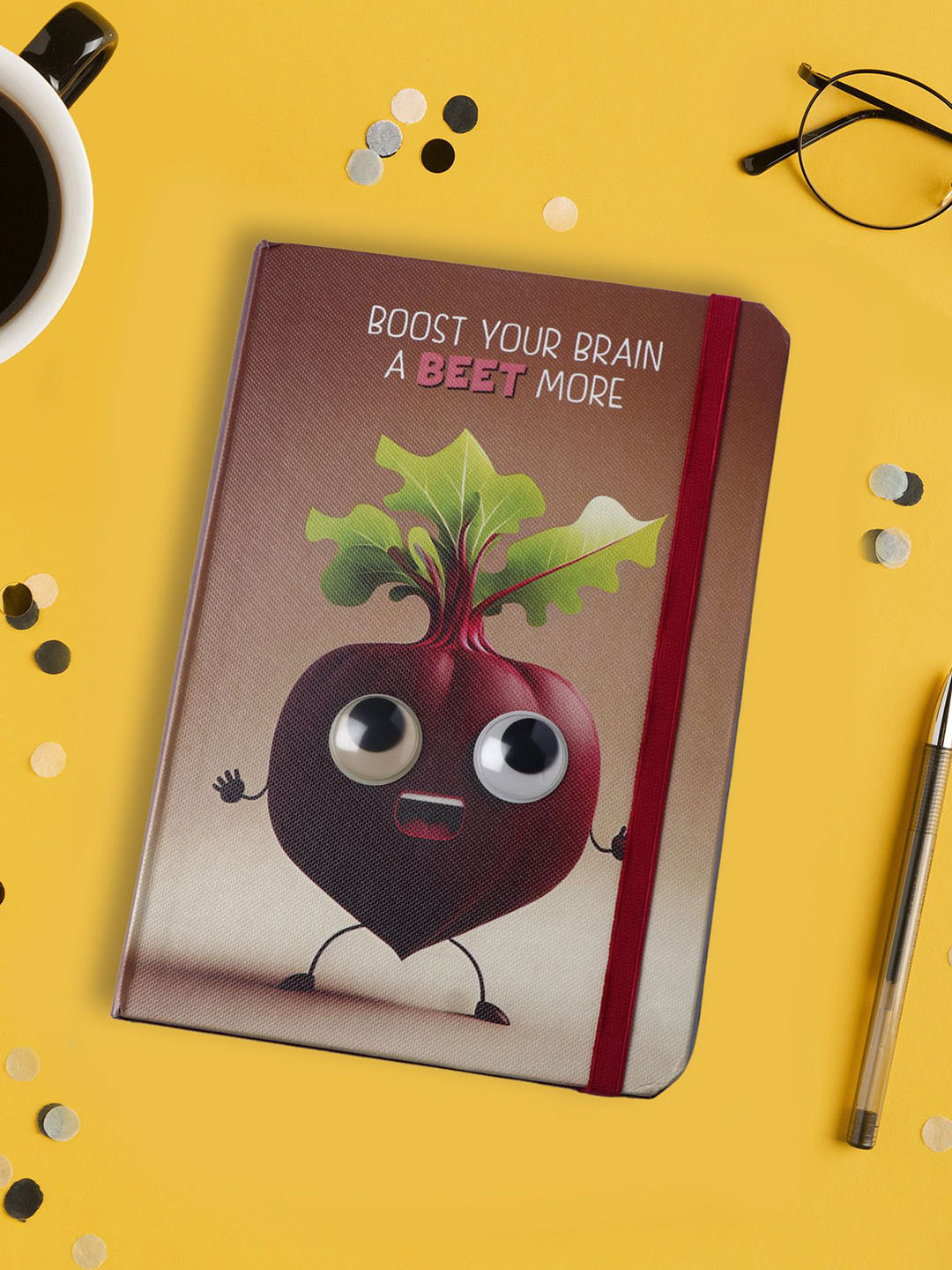 Archies Beetroot Theme Googli Eyes Printed Elastic Closure Notebook