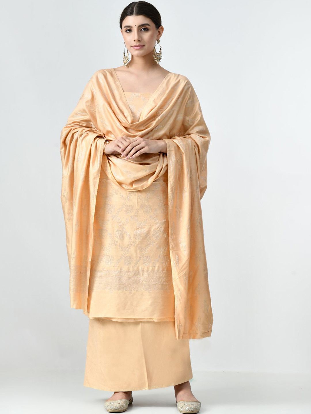 THE WEAVERS SHOP BY RAAVI Ethnic Motifs Woven Design Muga Silk Unstitched Dress Material