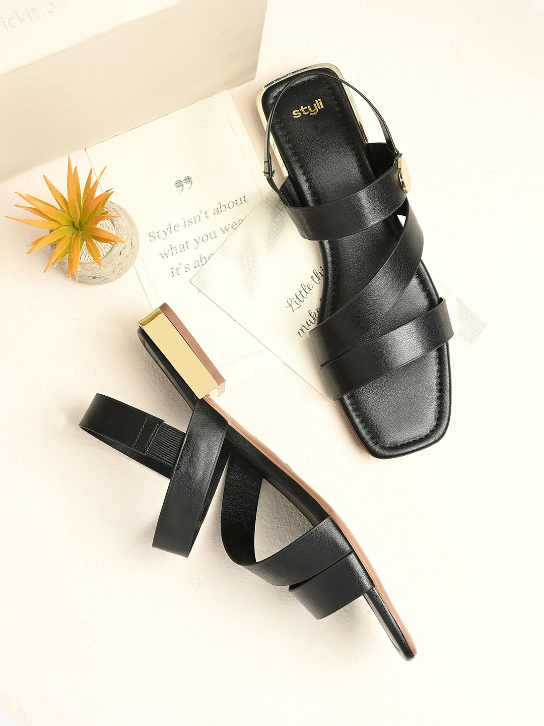 Styli Women Open Toe Block Heel Cushioned Sandals with Backstrap