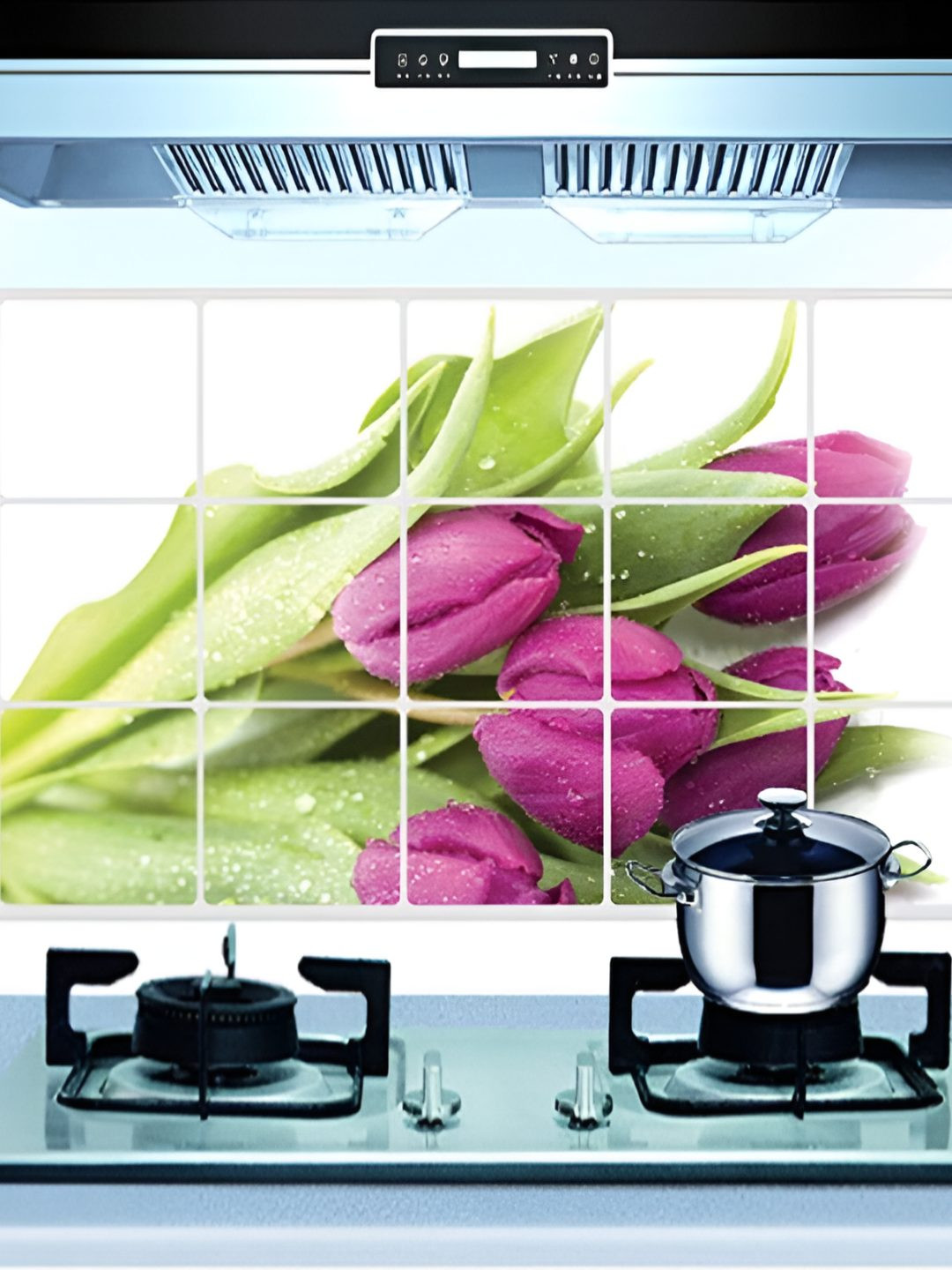 INDIAN ROYALS Purple & Green Flower With Leaves Waterproof Wall Stickers