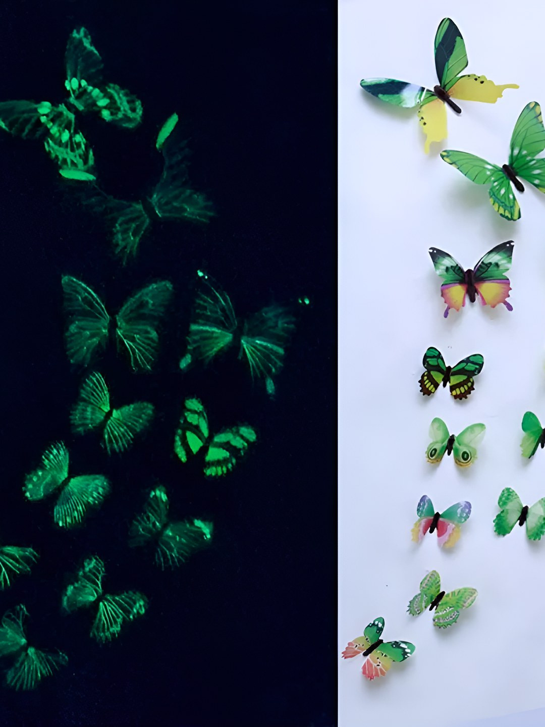 INDIAN ROYALS 12-Pcs Green & Yellow Glow In The Dark 3D Butterfly Wall Stickers