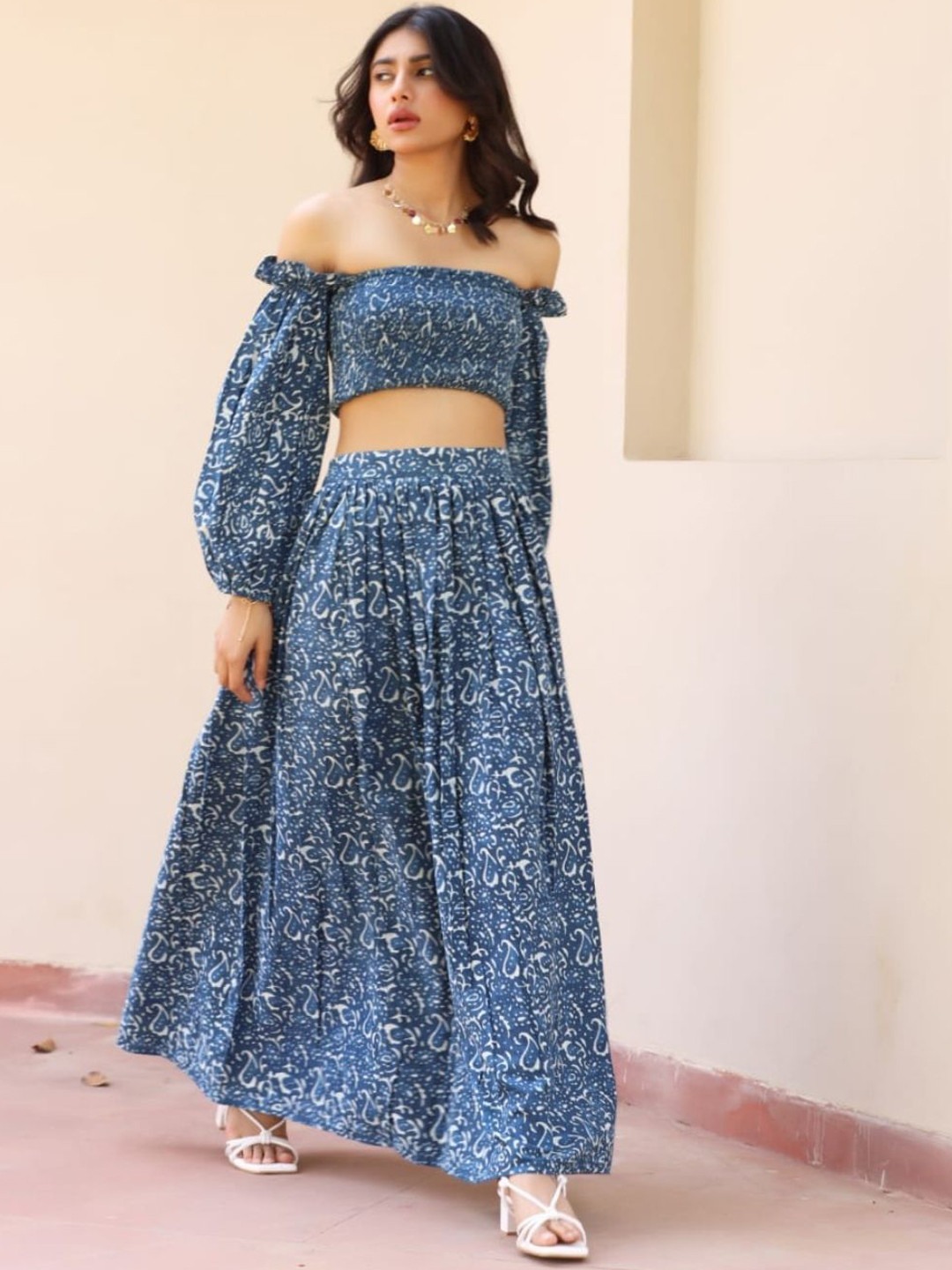 Tasya India Printed Pure Cotton Top & Skirt Co-Ord Set