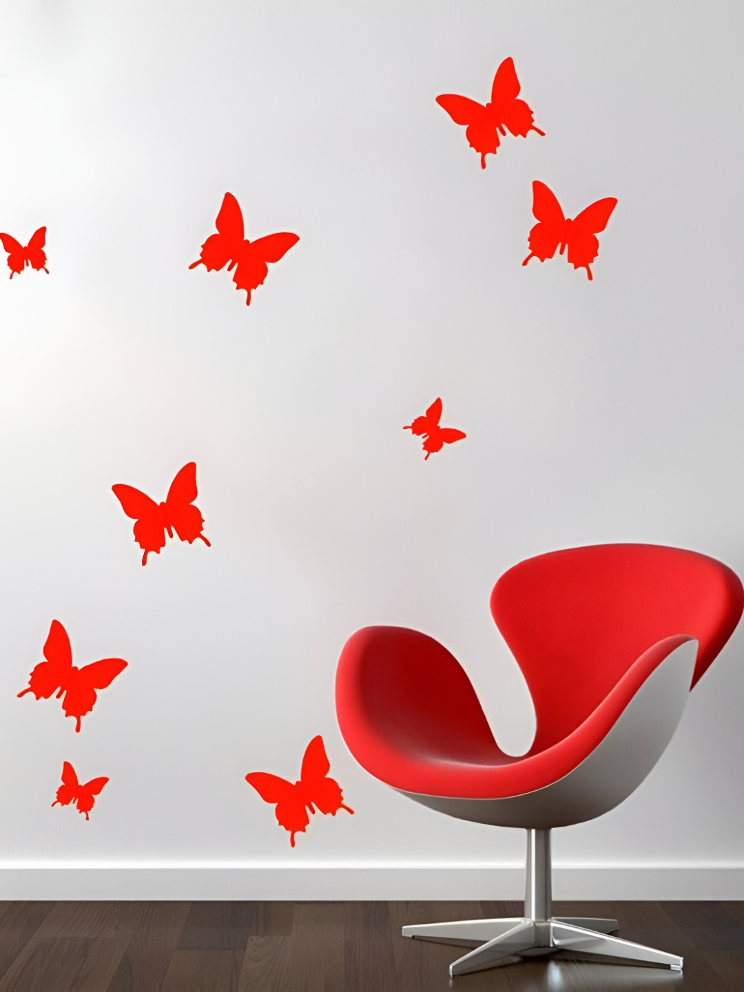 INDIAN ROYALS Red 3D Butterfly Self Adhesive Wall Sticker