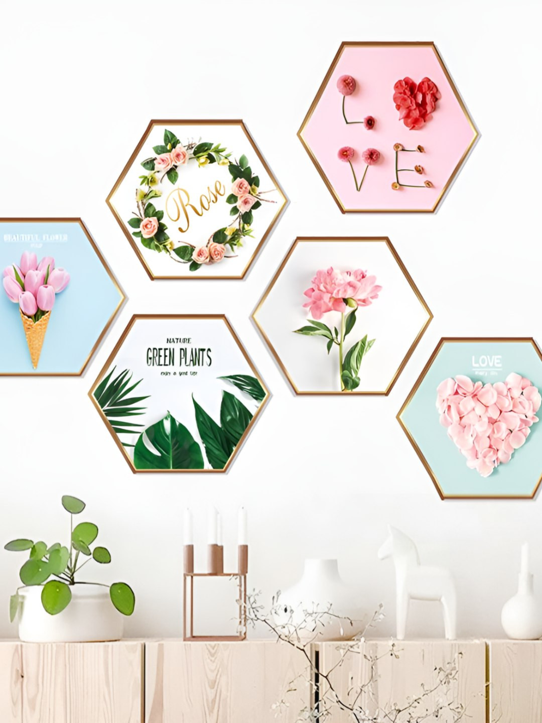 INDIAN ROYALS Green & Pink Tropical Plants Printed Self-Adhesive & Durable Wall Sticker