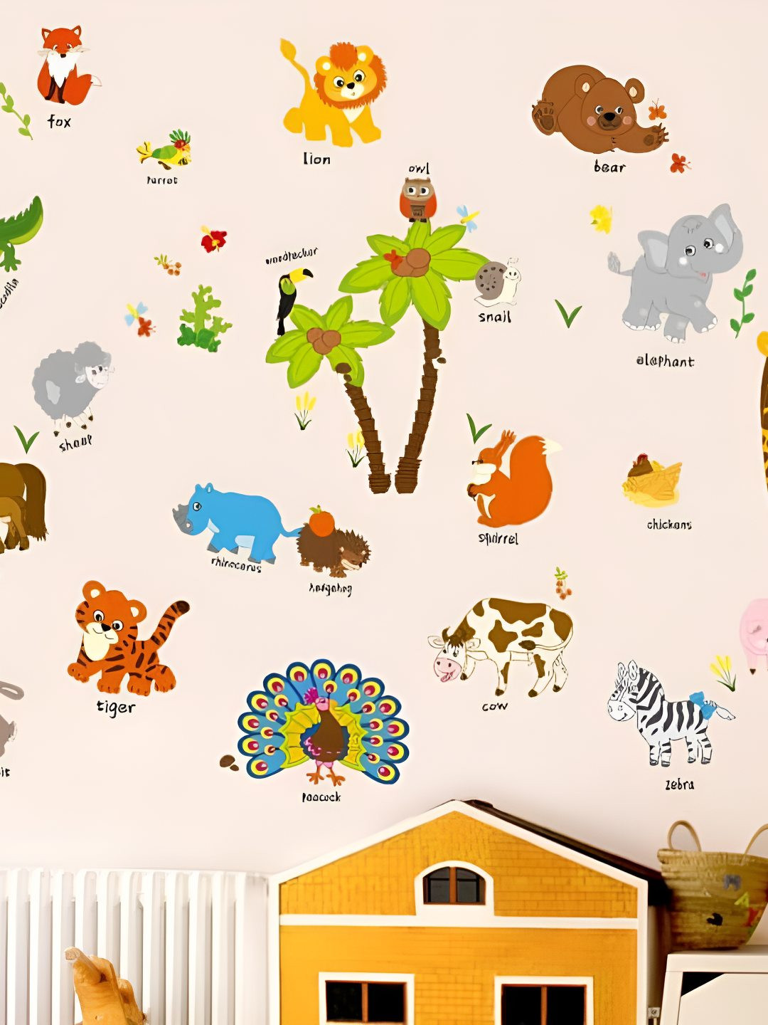 INDIAN ROYALS Green & Red Nursery Decoration Animal Self Adhesive Wall Sticker