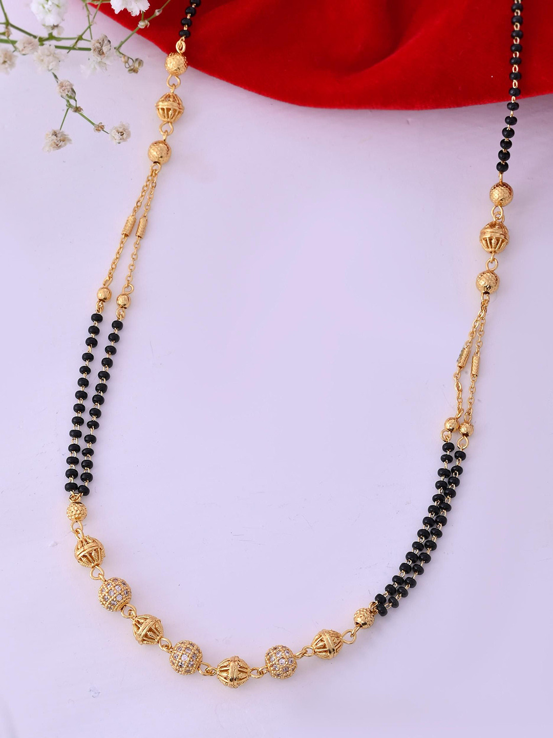 Anouk Gold-Plated Stainless Steel AD Stone Studded & Beaded Multi Layered Mangalsutra