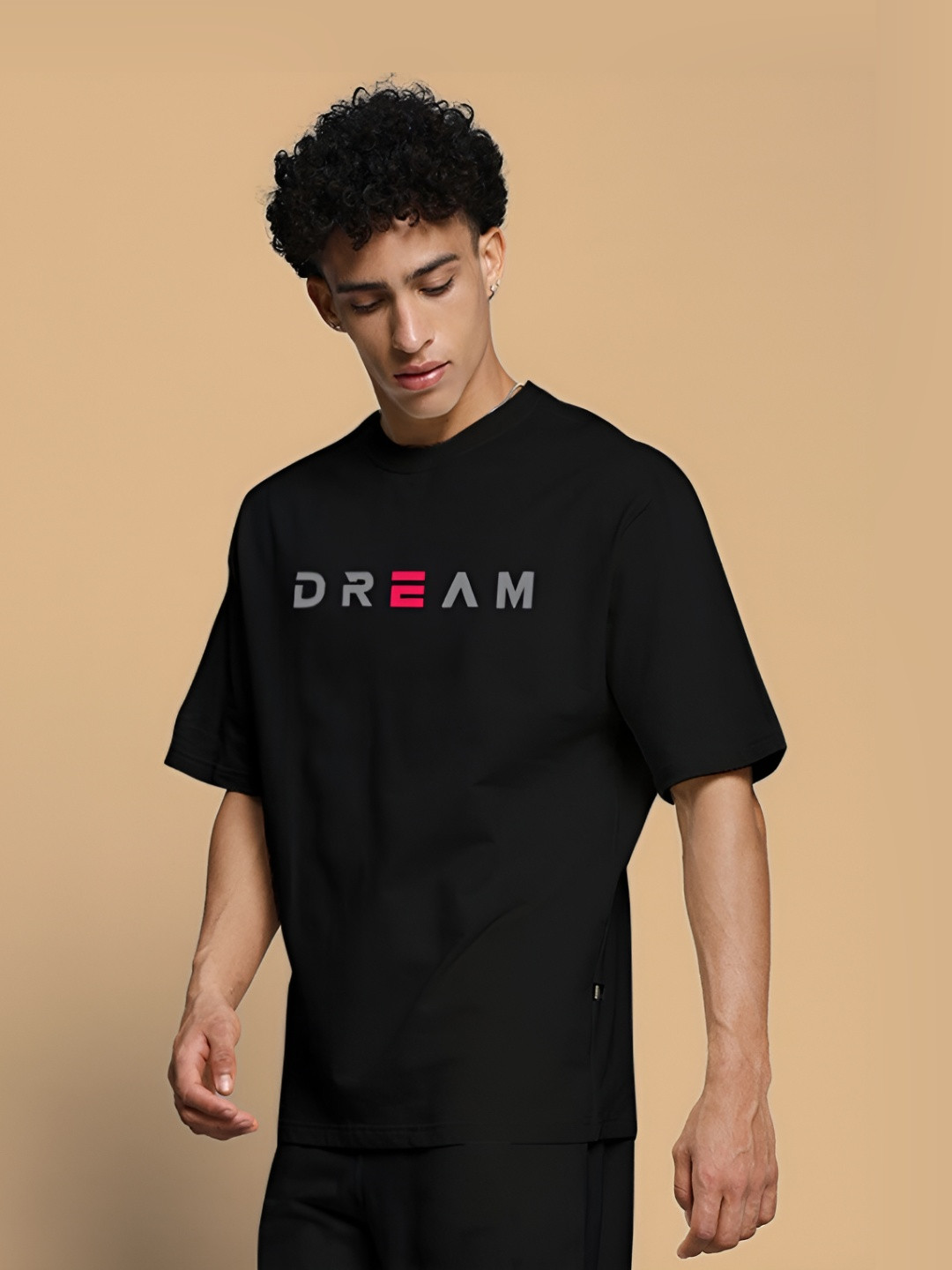 WEARDUDS Fancy Dream Typography Printed Round Neck Cotton Oversized T-shirt