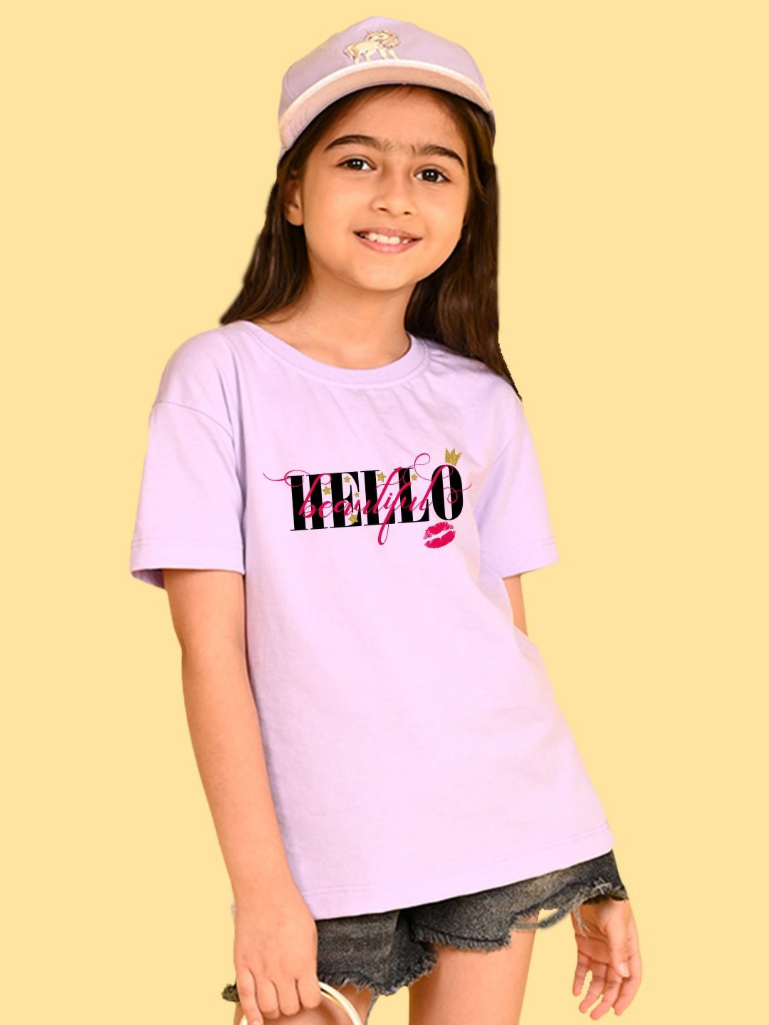 NUSYL Girls Hellow Text Printed Oversized T-shirt