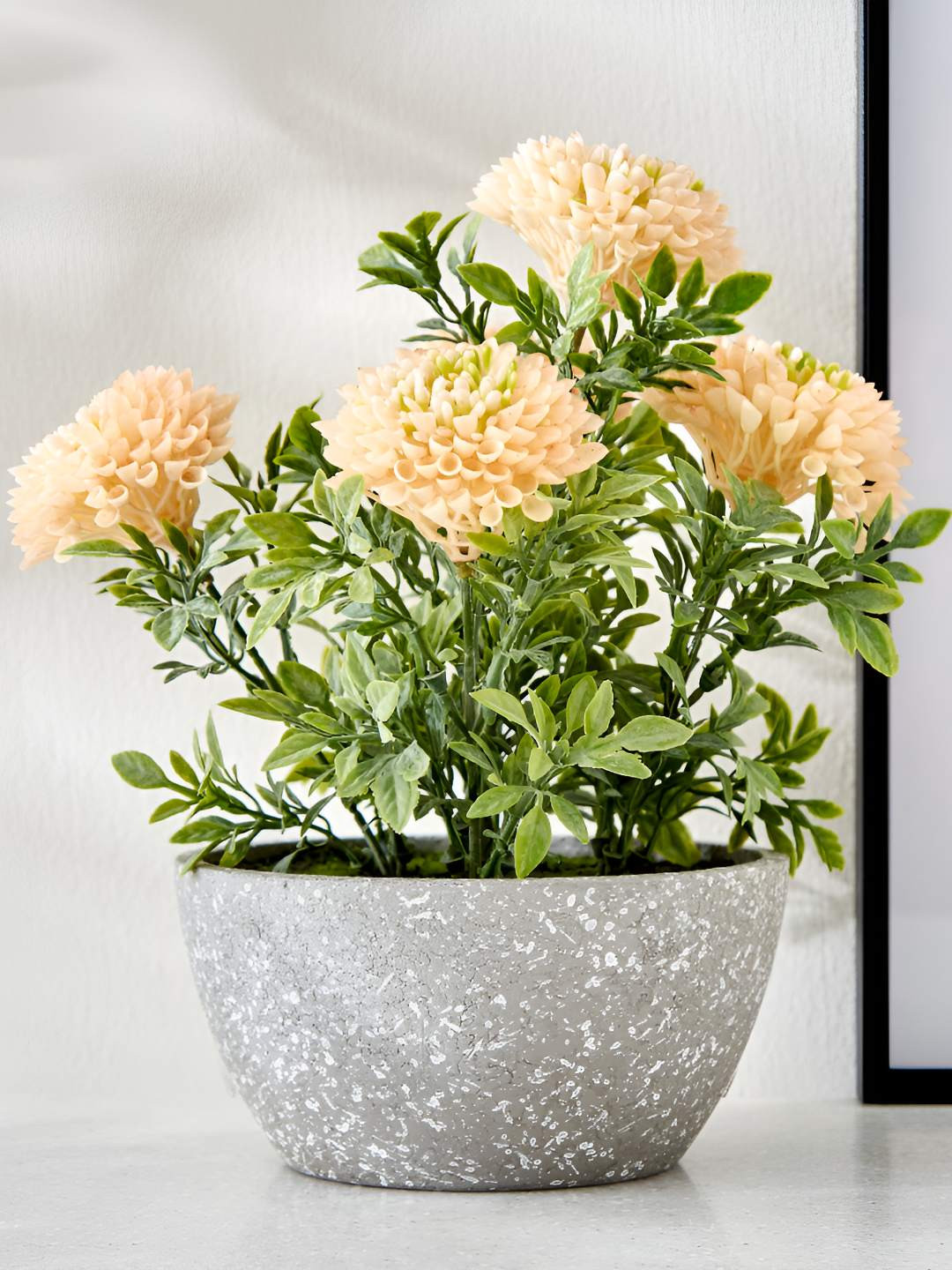 Home Centre Gloria Bloom Artificial Chrysthemum Flowers In Paper Mache Pot