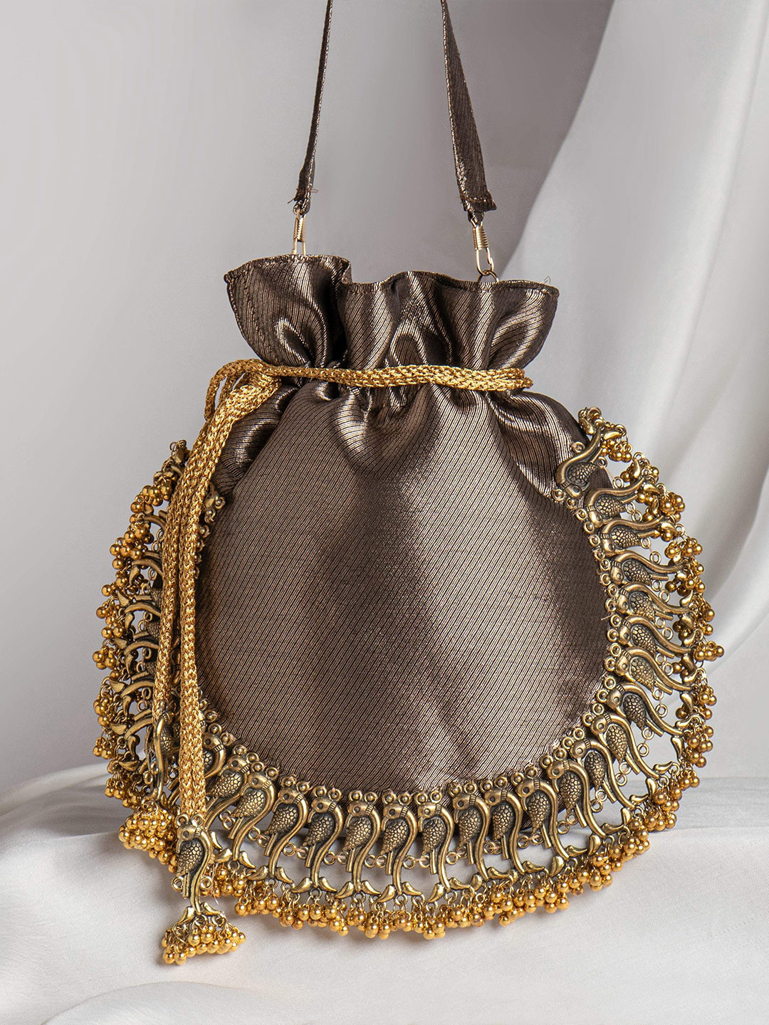 shubhams Ethnic Motifs Embellished Bucket Satchel