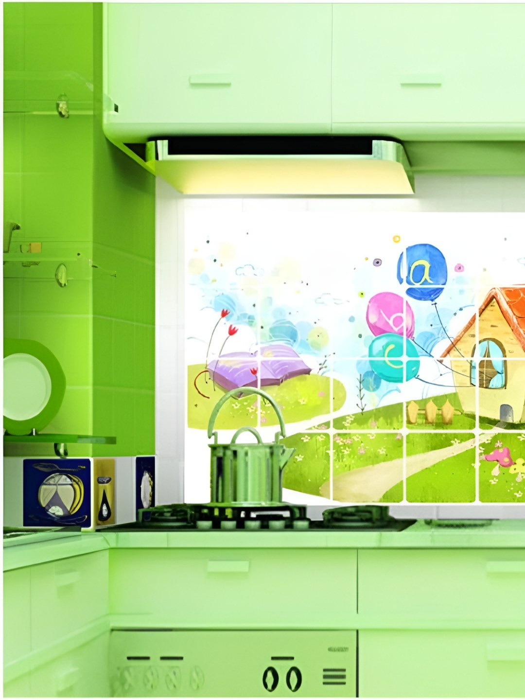 INDIAN ROYALS Green & Yellow Nature Kitchen Self-Adhesive Heat & Oil Proof Kitchen Sticker