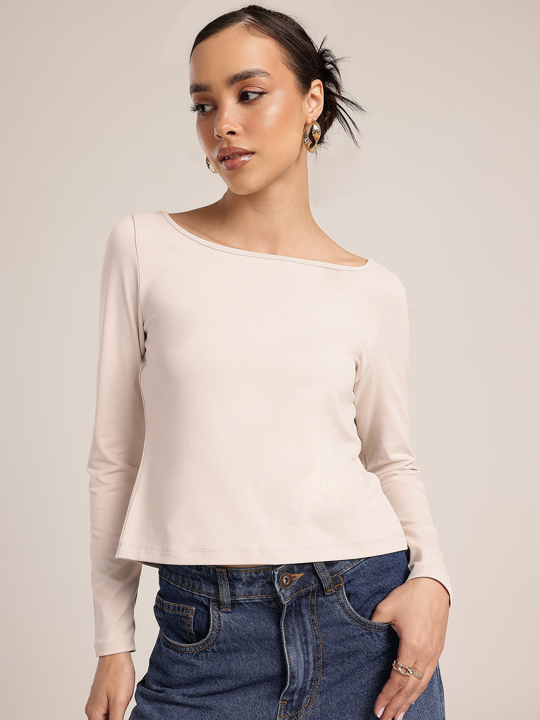 glitchez Tie-Up Boat Neck A-Line Top