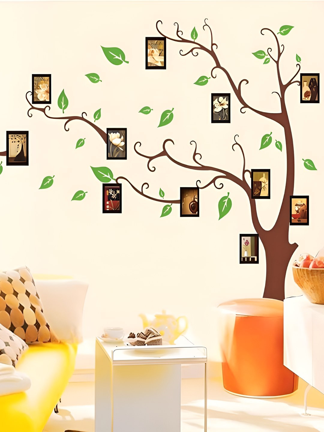 INDIAN ROYALS Brown & Green Palm Leaves Memory Photo Tree Waterproof Wall Stickers