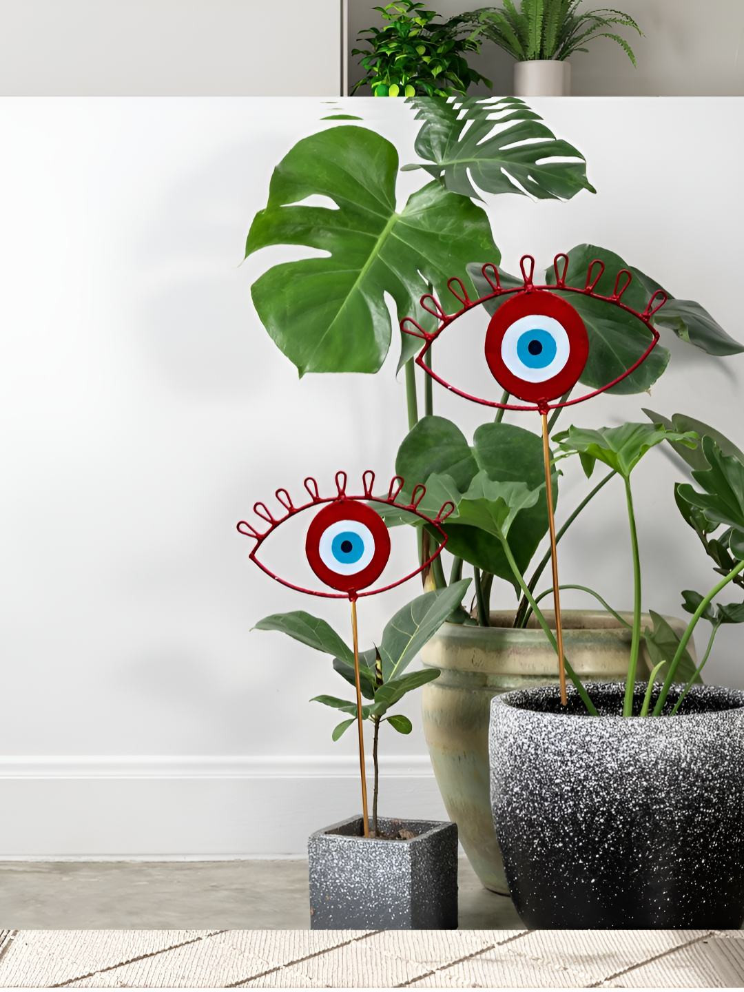 JASMEY HOMES 2-Pcs Red & White Evil-Eye Decorative Garden Stakes