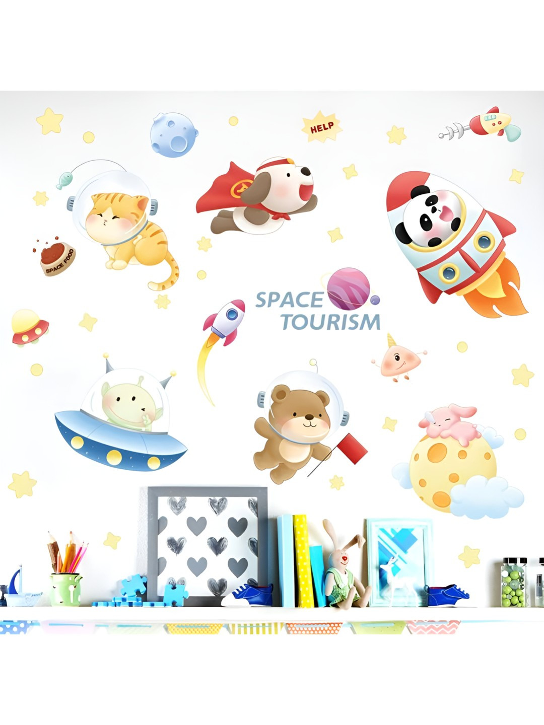 INDIAN ROYALS Space Tourism Rocket Cats Bear Printed Waterproof Wallpaper