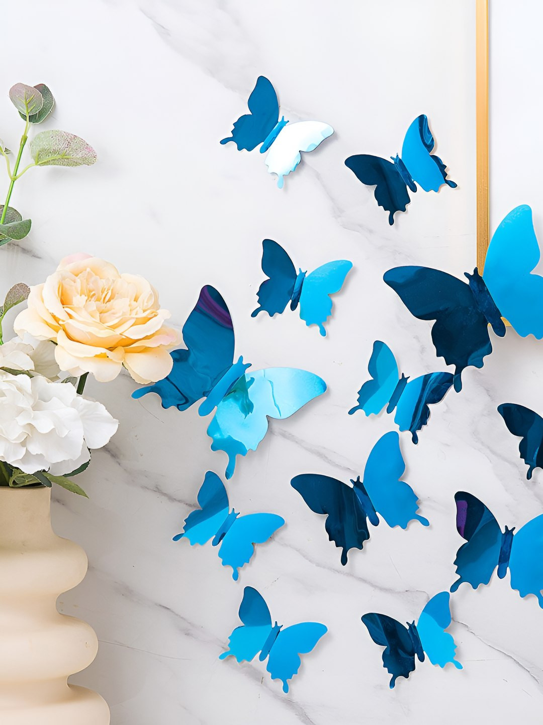 INDIAN ROYALS Blue & Navy blue 3D Butterfly Printed Self-Adhesive & Durable Wall Sticker
