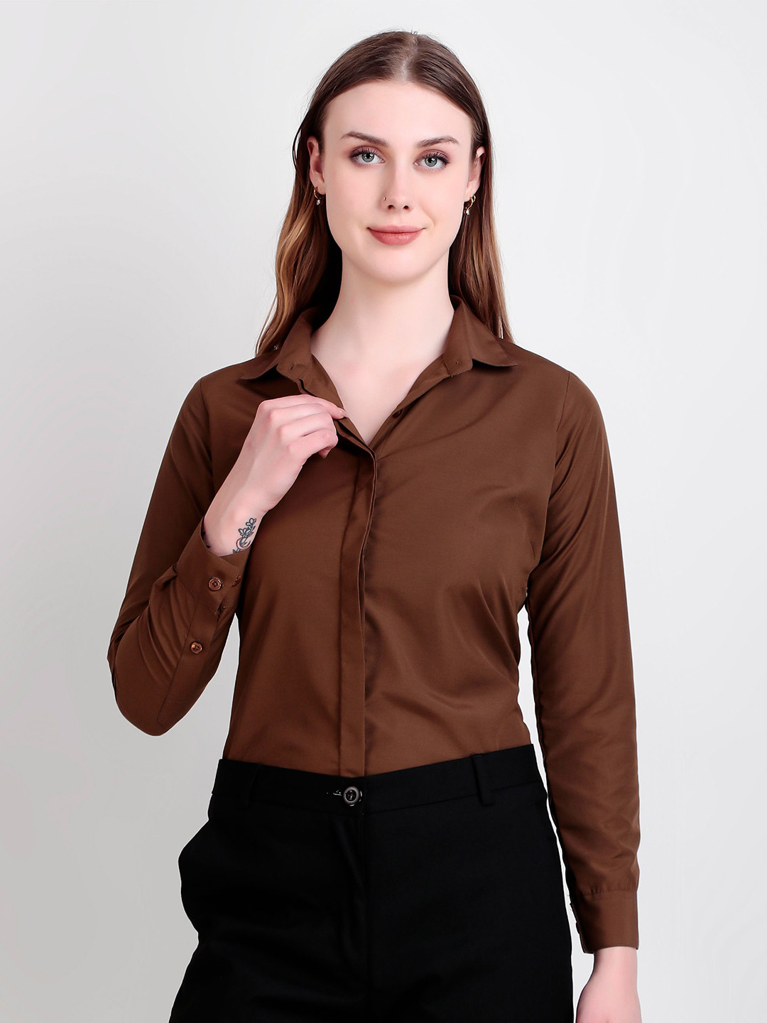 RARE CAMEL Spread Collar Long Sleeves Slim Fit Formal Shirt