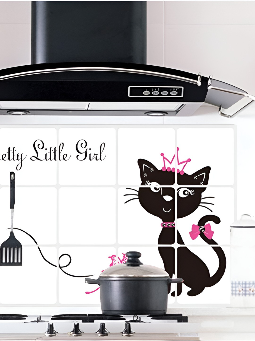 INDIAN ROYALS Black & Pink Cute Cat Self Adhesive Wall Sticker
