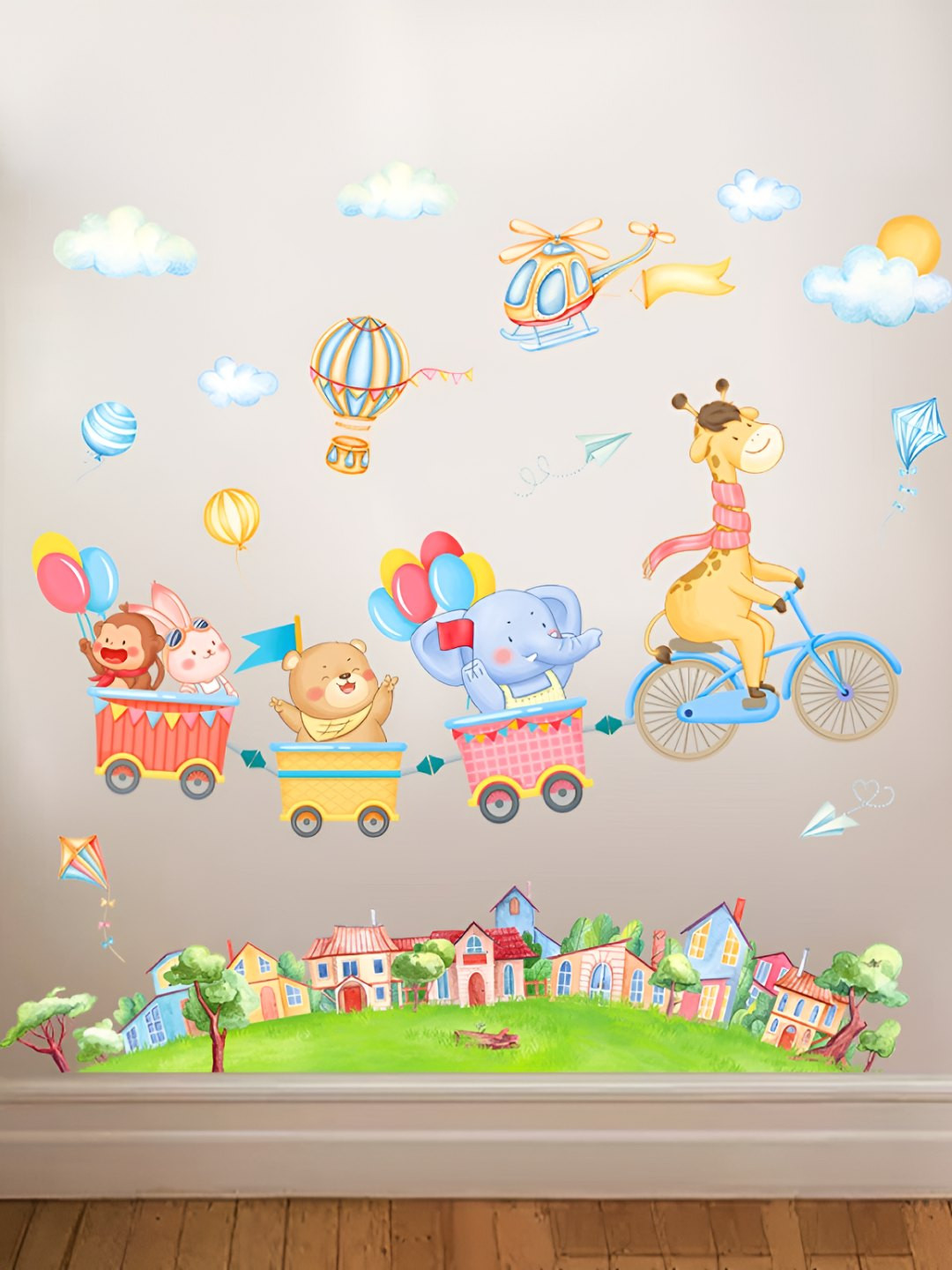 INDIAN ROYALS Beige & Yellow Space & Planet Printed Waterproof Wall Stickers