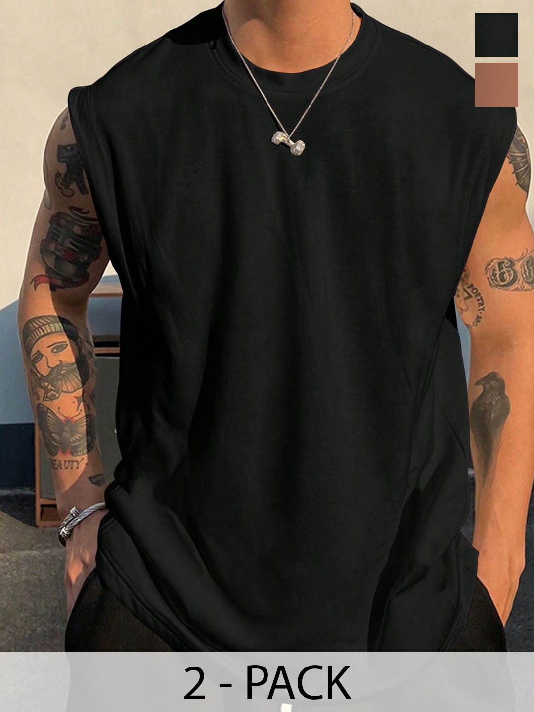 Calcados Pack Of 2 Cotton Round Neck Gym Vests Sandoz-2(blk,brn)-S