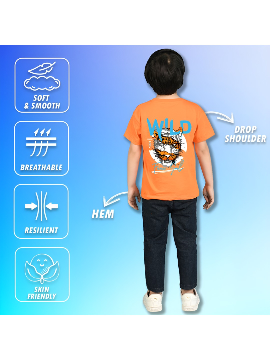 NUSYL Boys Wild Printed Drop-Shoulder Sleeves Oversized T-shirt