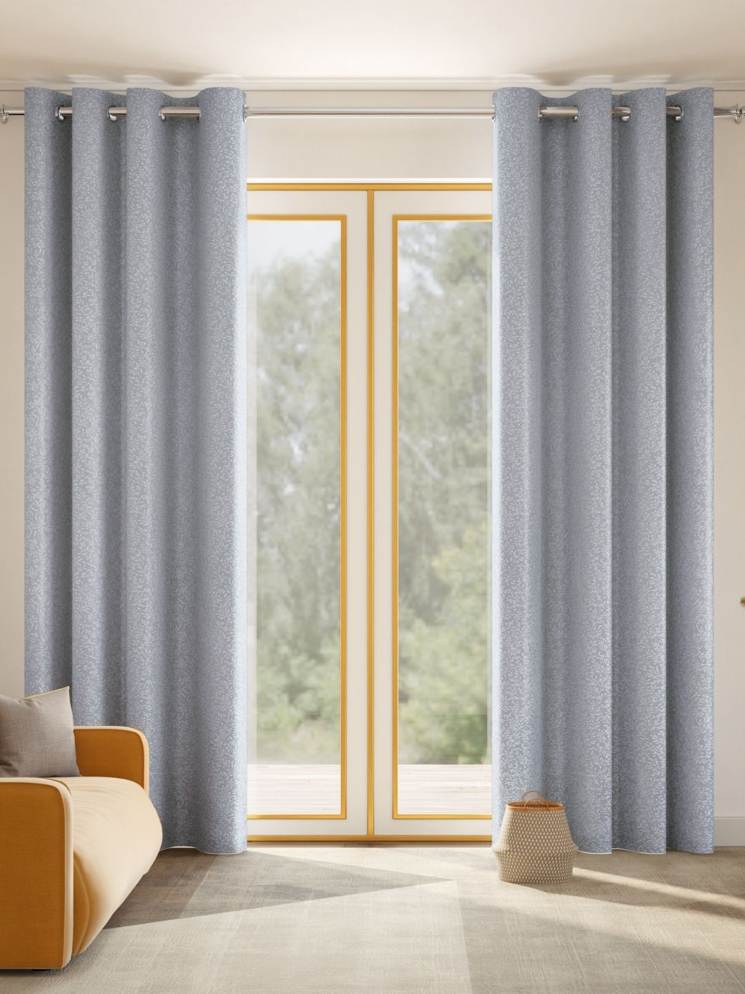 haus & kinder Willow Breeze Blue & White 2 Pieces Embroidered Room Darkening Door Curtain