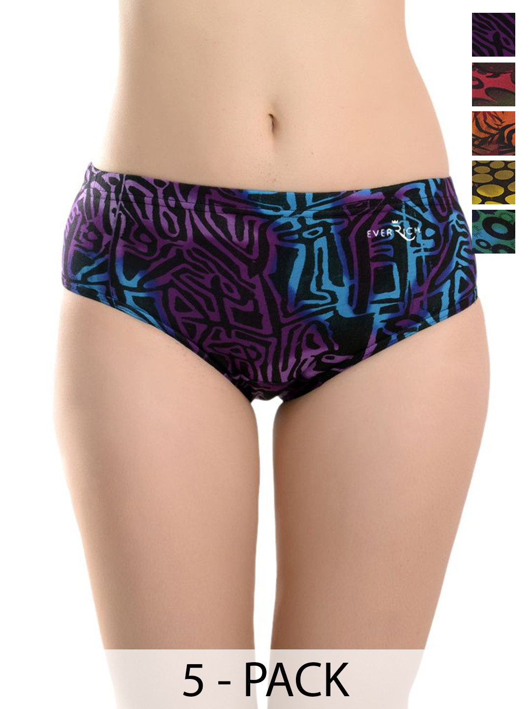 EverRich Pack Of 5 Printed Cotton Mid-Rise Hipster Briefs MY-ER-5STAR-PANTY-5PC