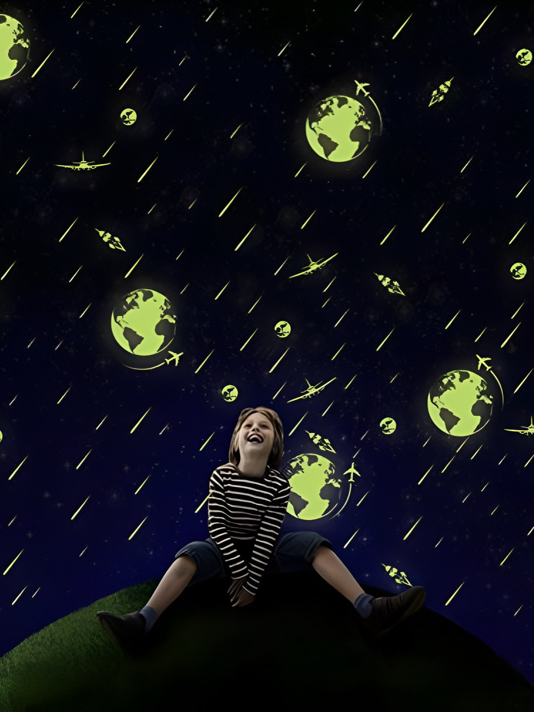 INDIAN ROYALS Black & Green Radium Printed Self-Adhesive & Durable Wall Sticker